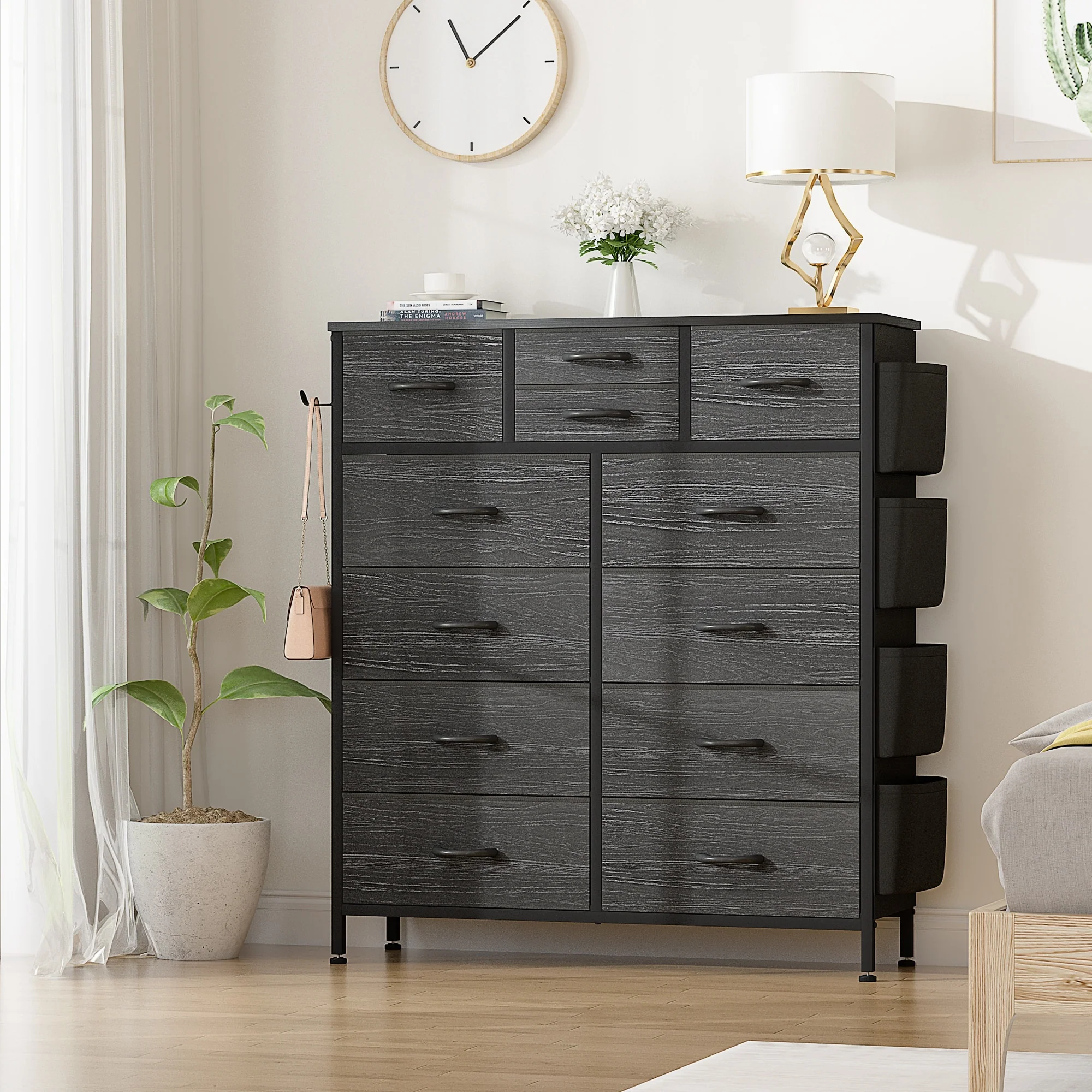 12 Drawer Fabric Dresser, Tall Bedroom Chest of Drawers with Storage - Image 34