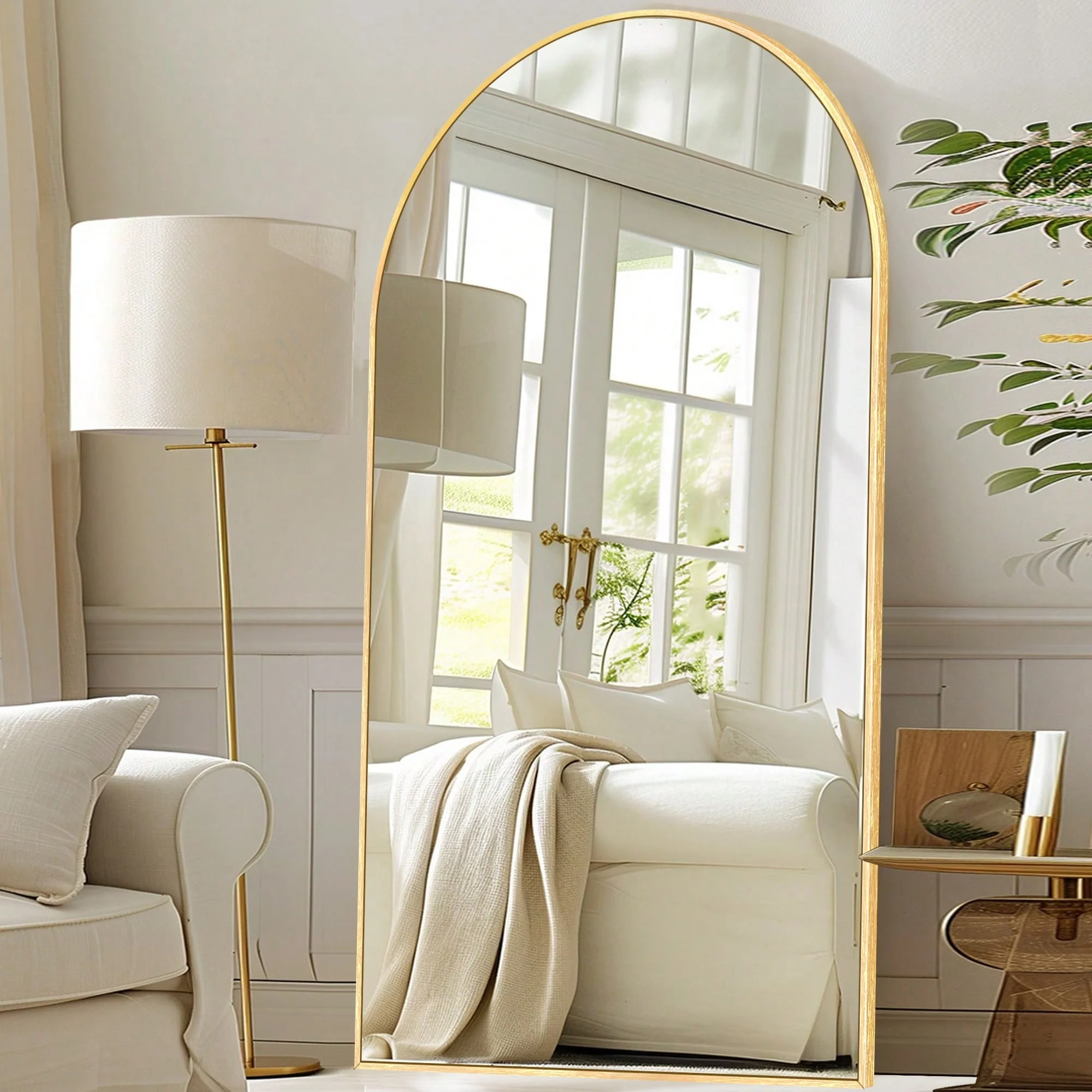 Modern Arched Full Length Floor Mirror, Aluminum Alloy Frame Standing Full Body Mirror - Image 7