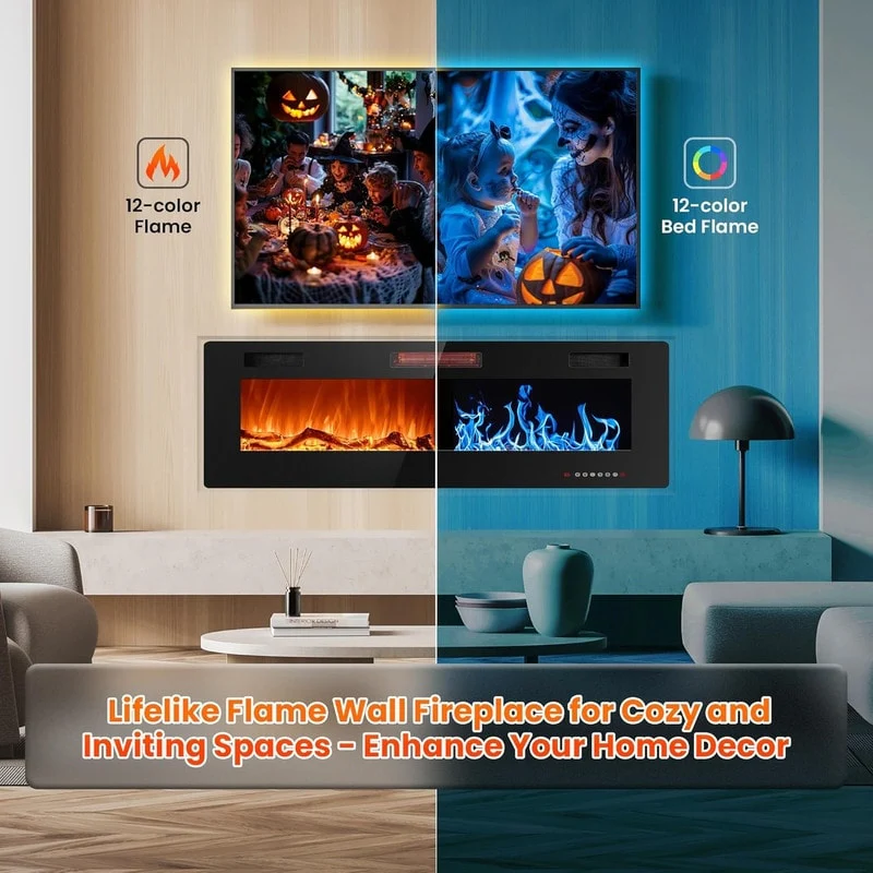 Recessed Electric Fireplace Heater, Wall Mounted 750-1500W Fireplace with Remote Control - Image 7