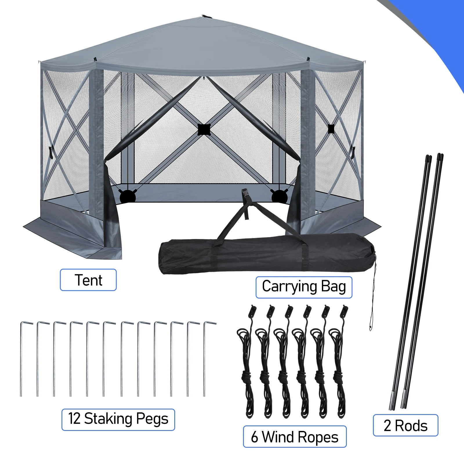 12FT x 12FT Heavy Duty Canopy Tent w/Mosquito Netting, Pop up Canopy with Mesh Sidewalls, Patio Tent with Carry Bag, Easy up Screen Canopy for Parties Camping, Gray - Image 2