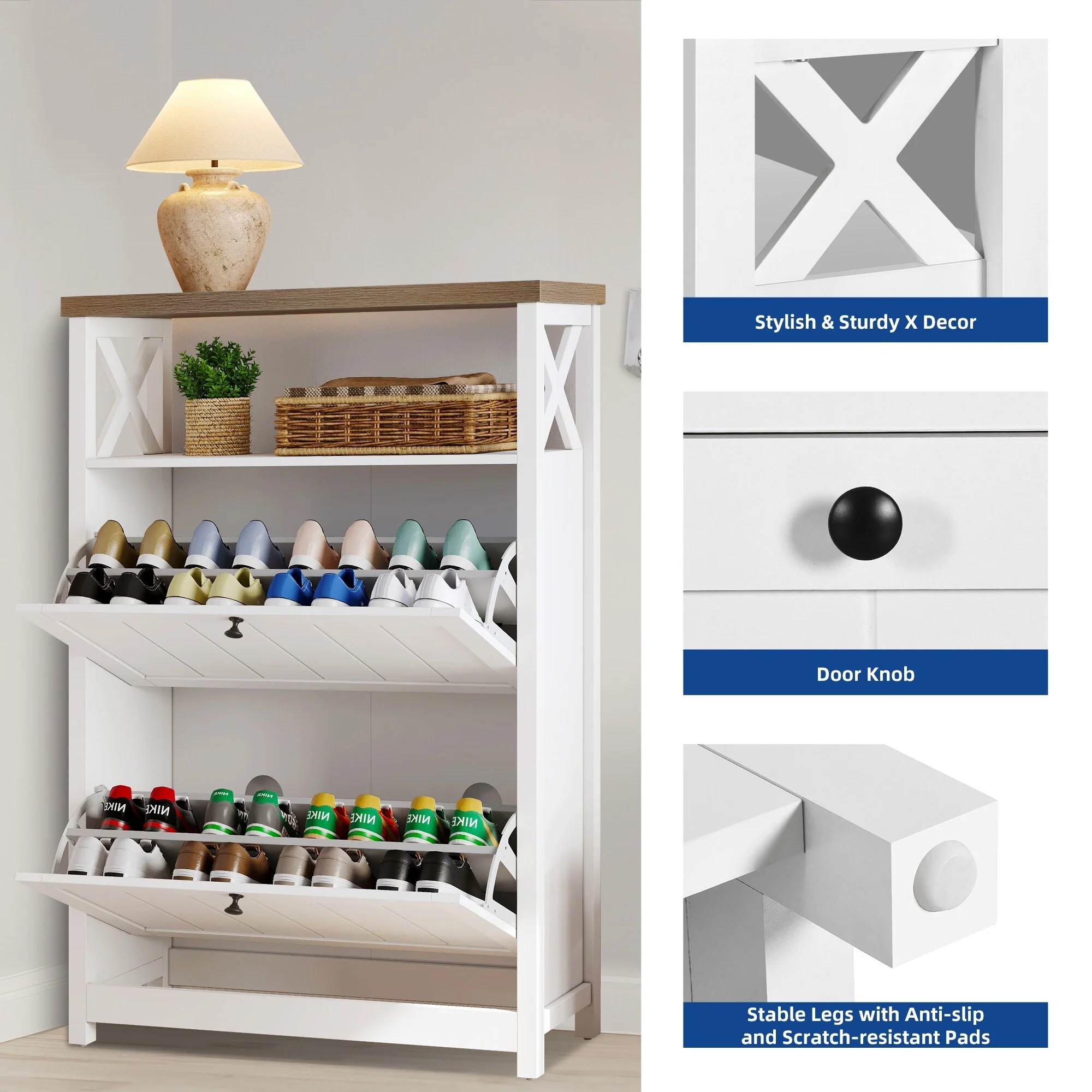 Shoe Storage Cabinet Organizer with 2 Compartments, Entryway and Hallway Shoe Cabinet - Image 21