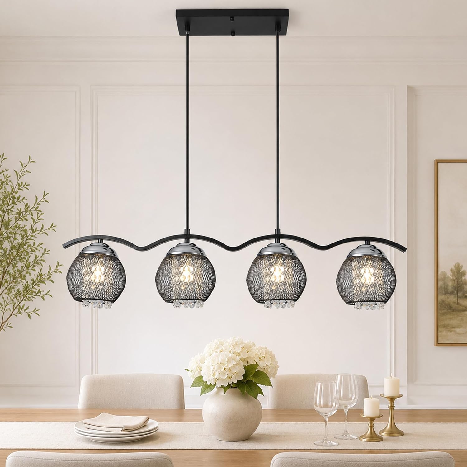Modern Linear Chandelier, Dimmable LED Pendant Light with Remote - Image 6