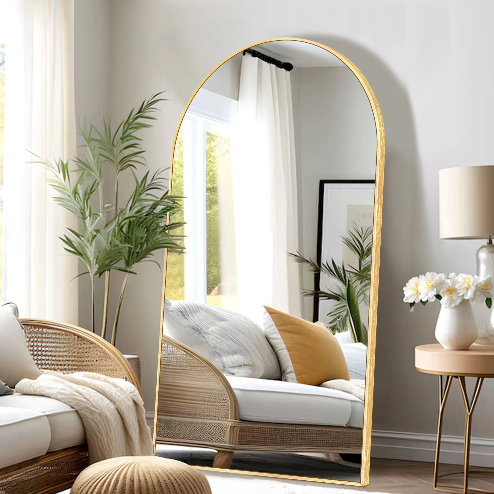 Modern Arched Full Length Floor Mirror, Aluminum Alloy Frame Standing Full Body Mirror - Image 41