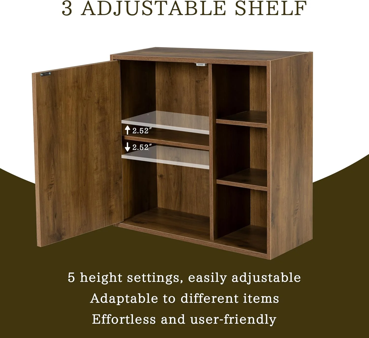 ANHDAH Rustic Wall Cabinet - Wooden Bathroom Storage with Shelf, Over-Toilet Mounted Cupboard for Kitchen, Laundry, Garage (Brown) - Image 2
