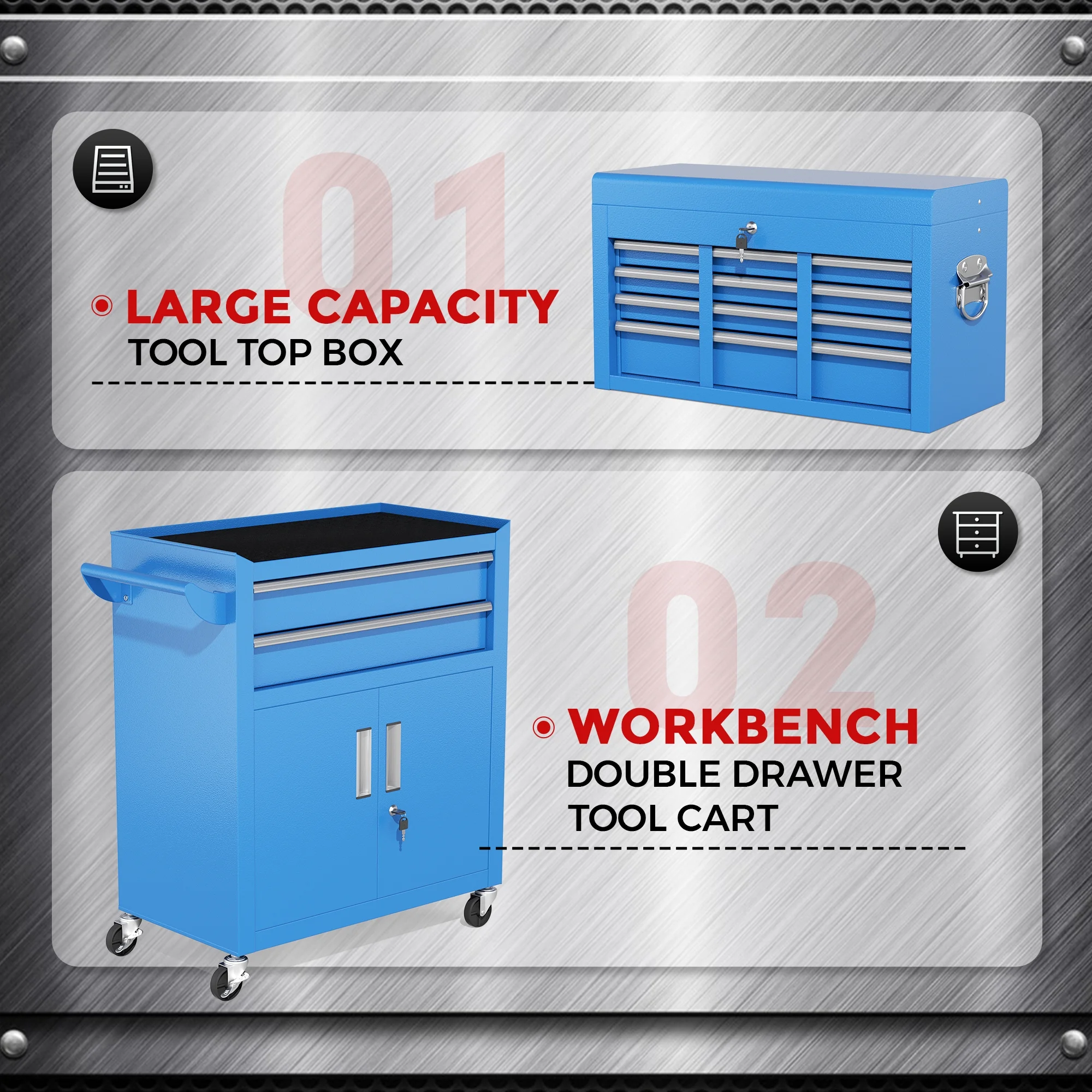 SUNCROWN 2-IN-1 Tool Chest, 8-Drawer Rolling Tool Chest with Hooks and Lockable Wheels,Metal Storage Detachable Top Tool Box with Lockable Wheels for Garage, Workshop, Art Studio(Black) - Image 83