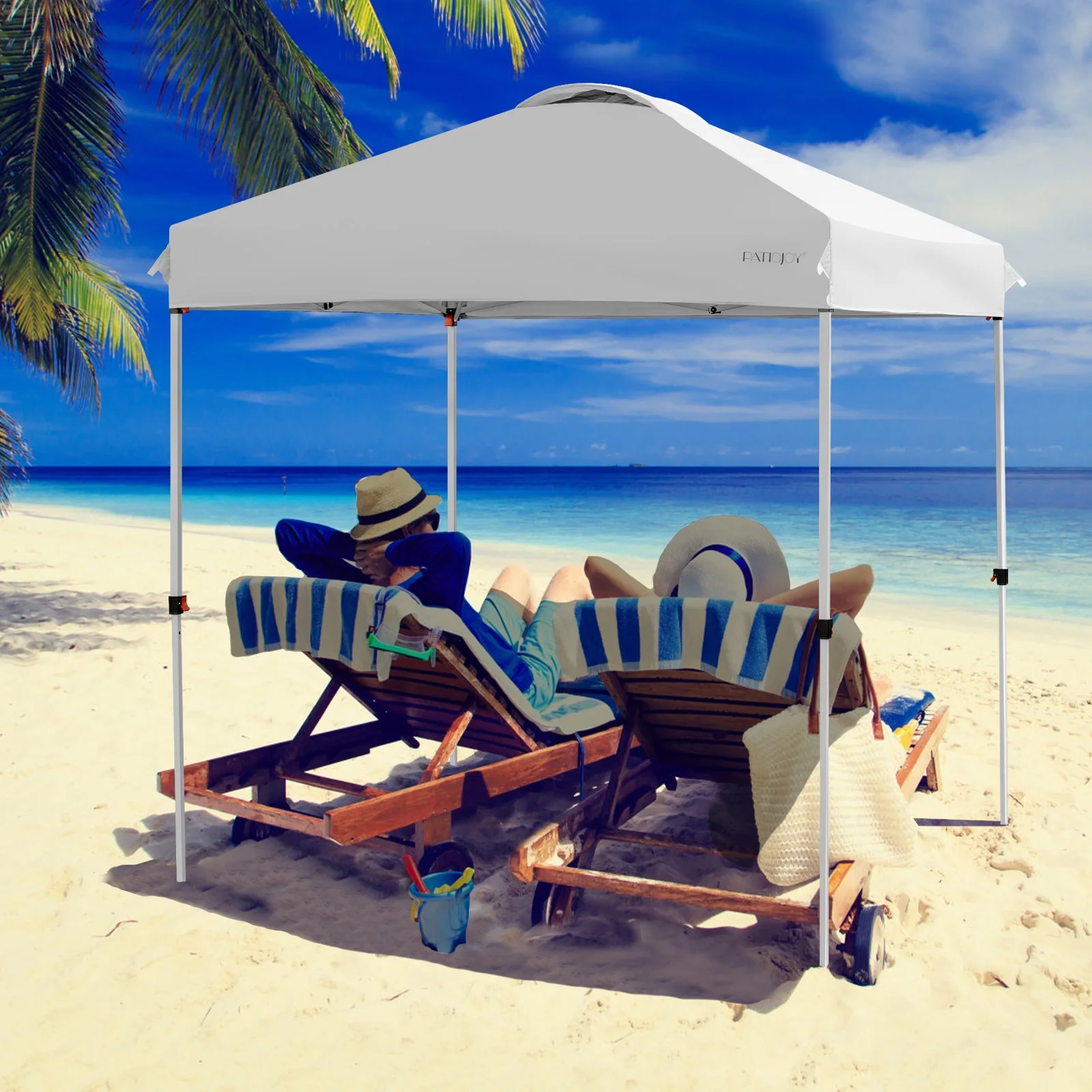 Patiojoy 6.6-?x 6.6-?Pop-up Canopy Tent Outdoor Camping Sun Shelter w/ Portable Roller Bag & 4 Weight Bags Blue - Image 23