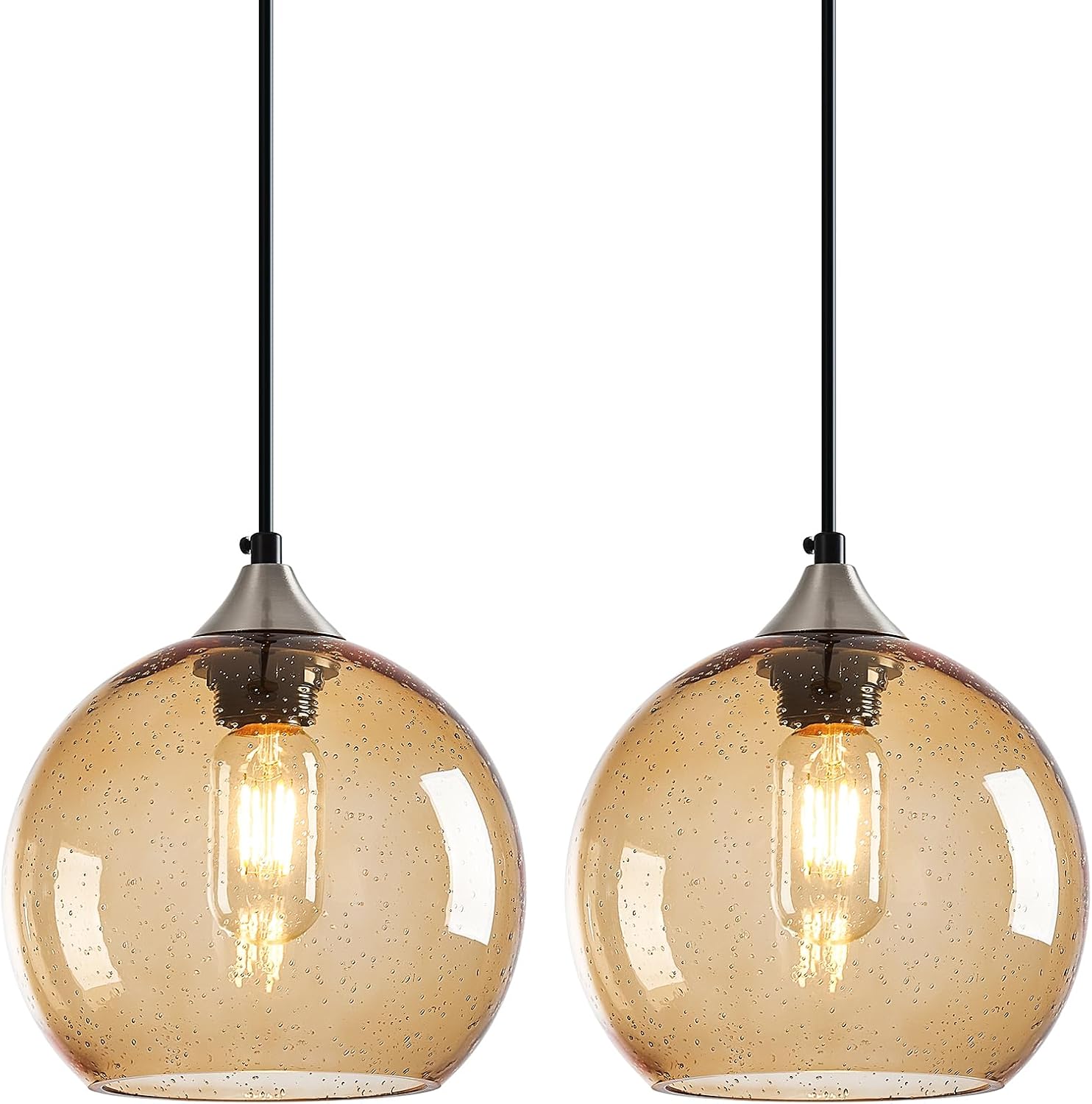 Amber Pendant Lights Kitchen Island 3 Pack, 5.9 in Seeded Glass Globe - Image 64