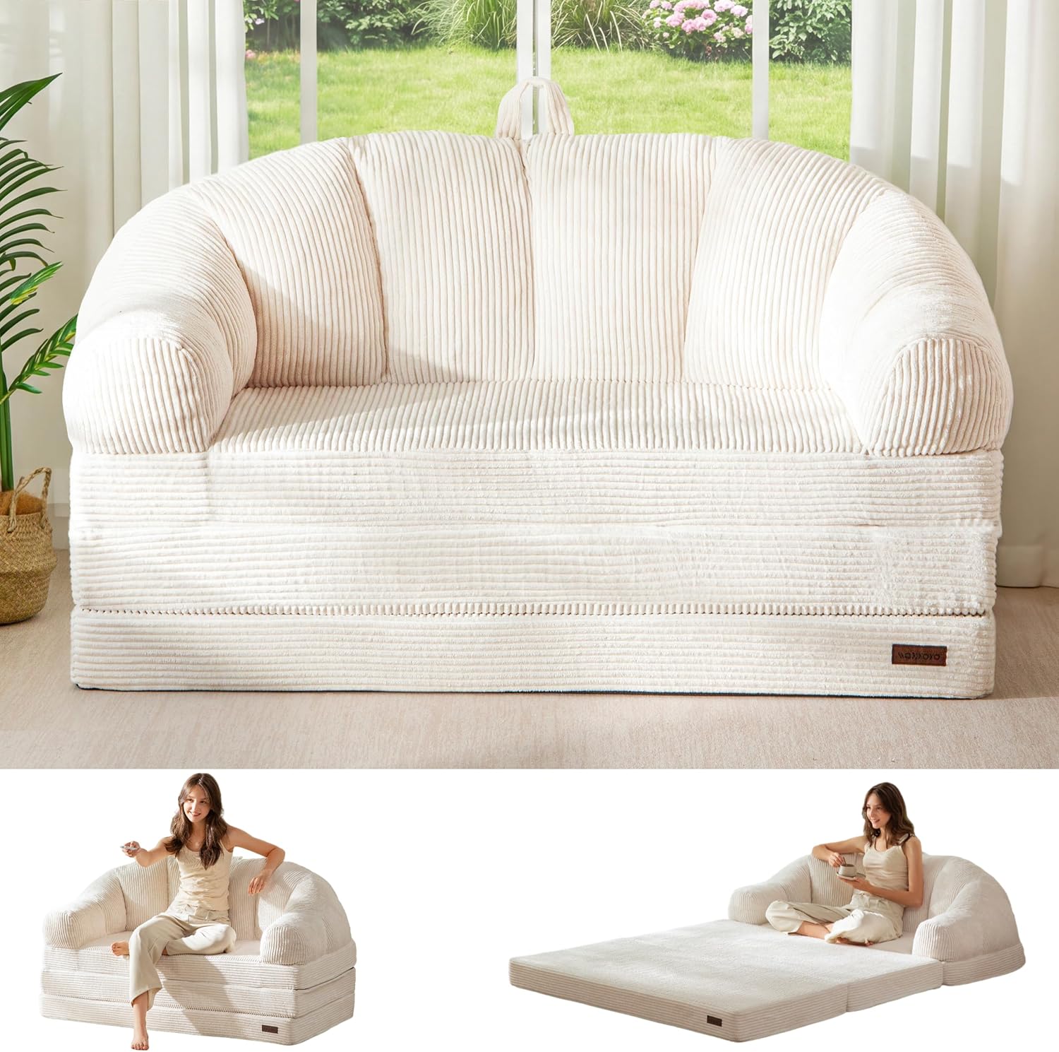 Folding Sofa Bed with Backrest, Boneless Fold Out Couch with Handle - Image 3