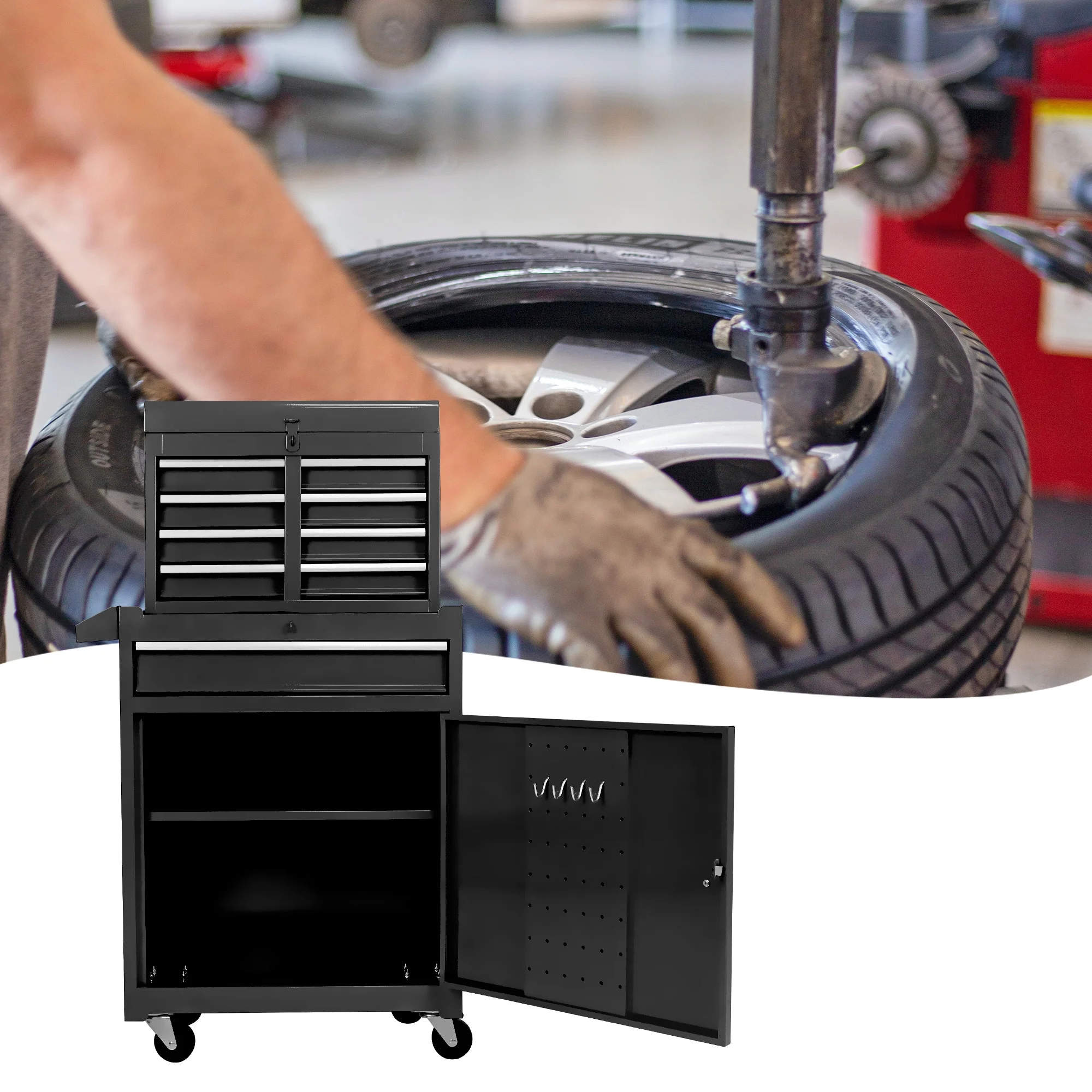 BTMWAY 5-Drawer Rolling Tool Storage Cabinet with Detachable Top Tool Box, Tool Chest with Universal Lockable Wheels, Metal Tool Cart for Garage, Workshop, Barbershop,red - Image 11