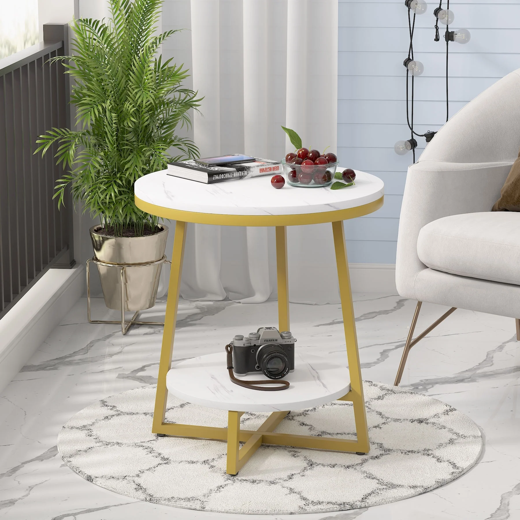 Industrial Round End Table, Small Side Table and Accent Coffee Table for Living Room and Bedroom - Image 2