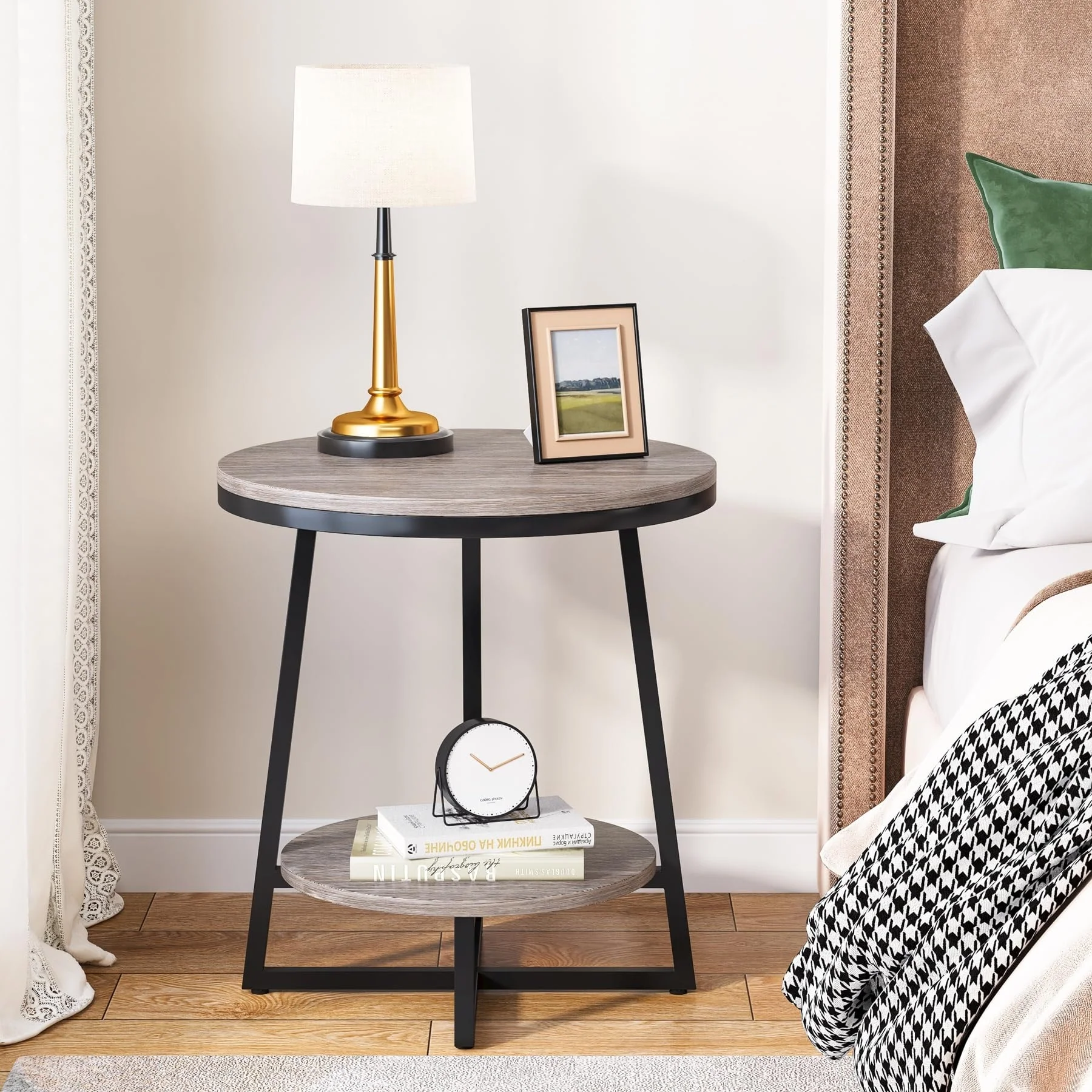 Industrial Round End Table, Small Side Table and Accent Coffee Table for Living Room and Bedroom - Image 11