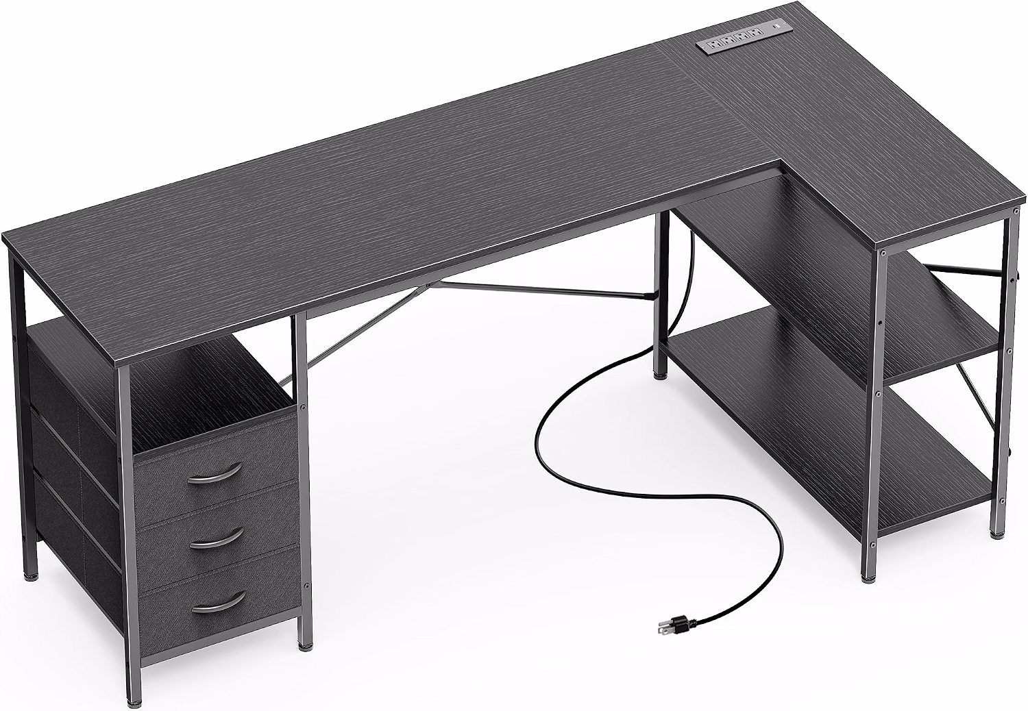 L Shaped Office Desk with Power Outlets & 3 Drawers - Image 3