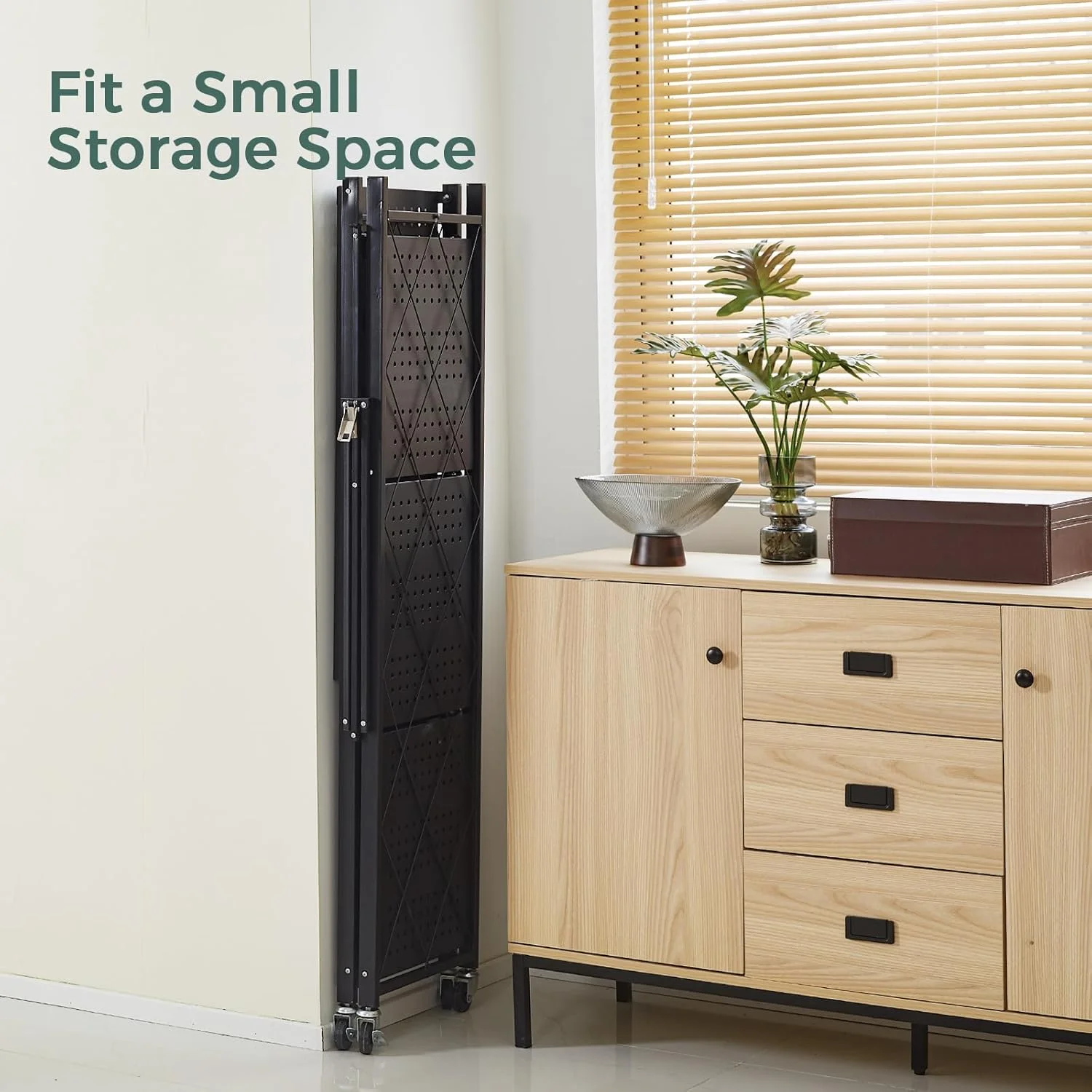 4 Tier Foldable Storage Shelves with Wheels, Large Capacity Shelving Unit, Freestanding Metal Wire Shelf Rack, No Assembly Organizer Rack for Garage Kitchen, Basement, Pantry(Black) - Image 9
