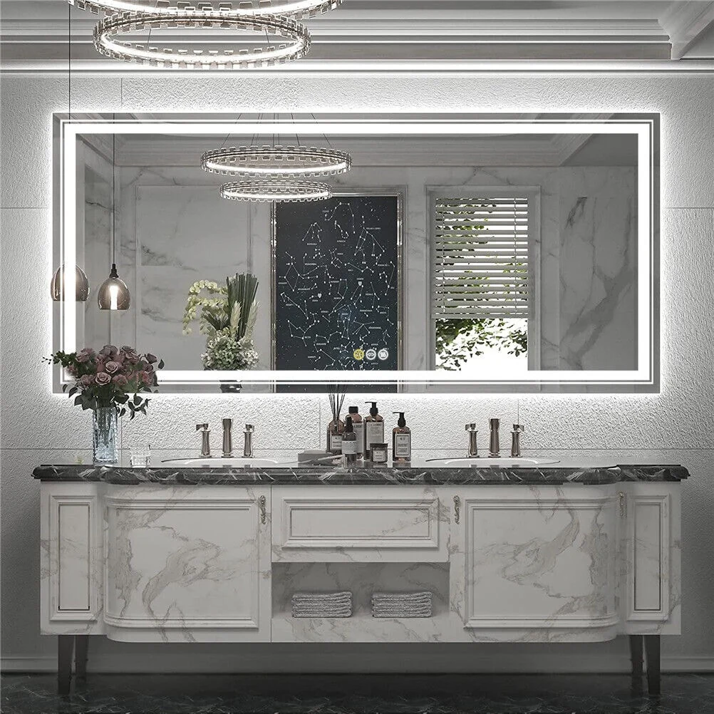 Extra Large LED Lighted Bathroom Mirror, Anti-Fog Wall Mounted Vanity Mirror with 3 Colors - Image 8