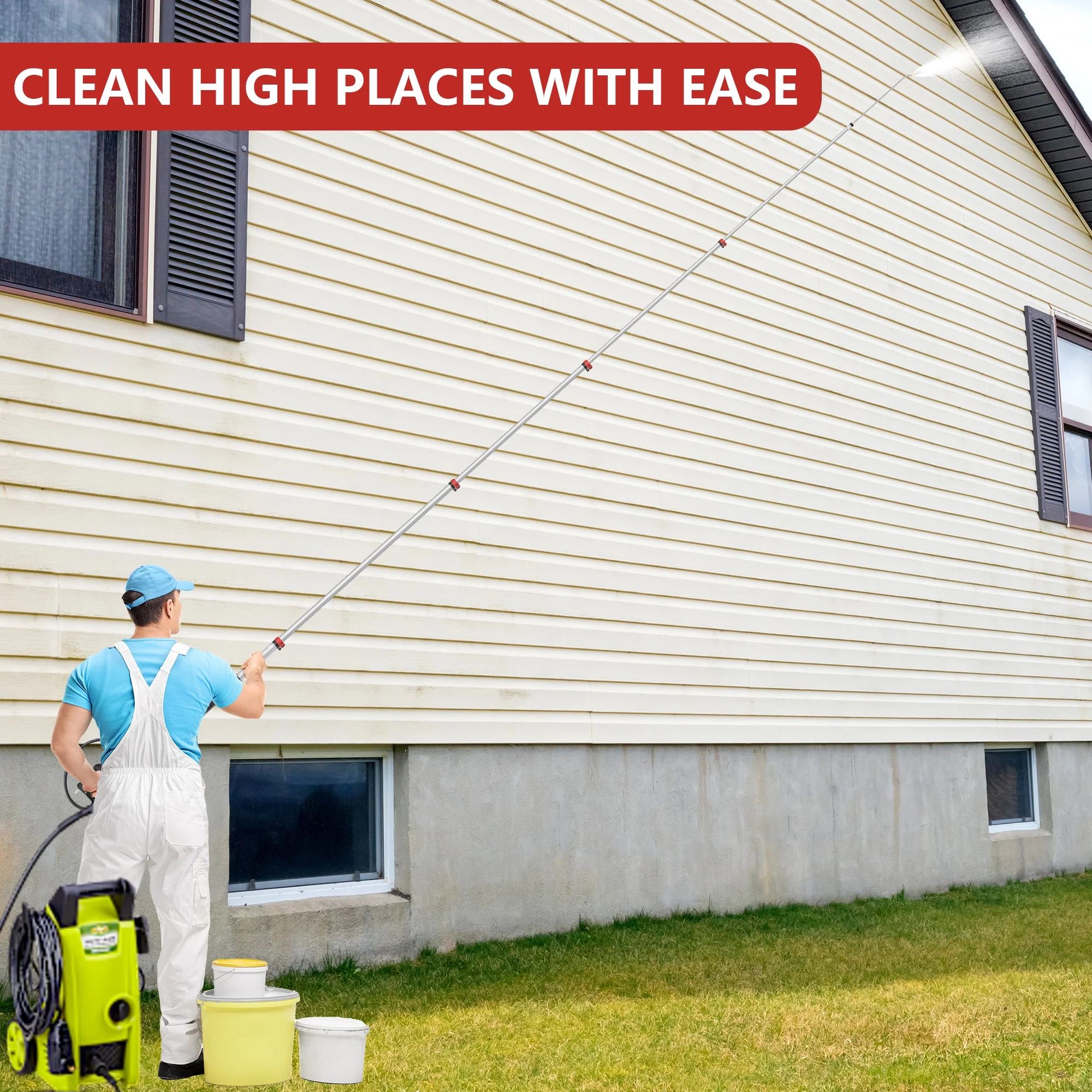 24 FT Gutter Cleaning Tools from The Ground - Telescoping Pressure Washer Wand - Gutter Cleaner Attachment with Power Washer Extension Wands, Brush, 7 Spray Nozzle Tips, 2 Hose Adapters, Support Belt - Image 7