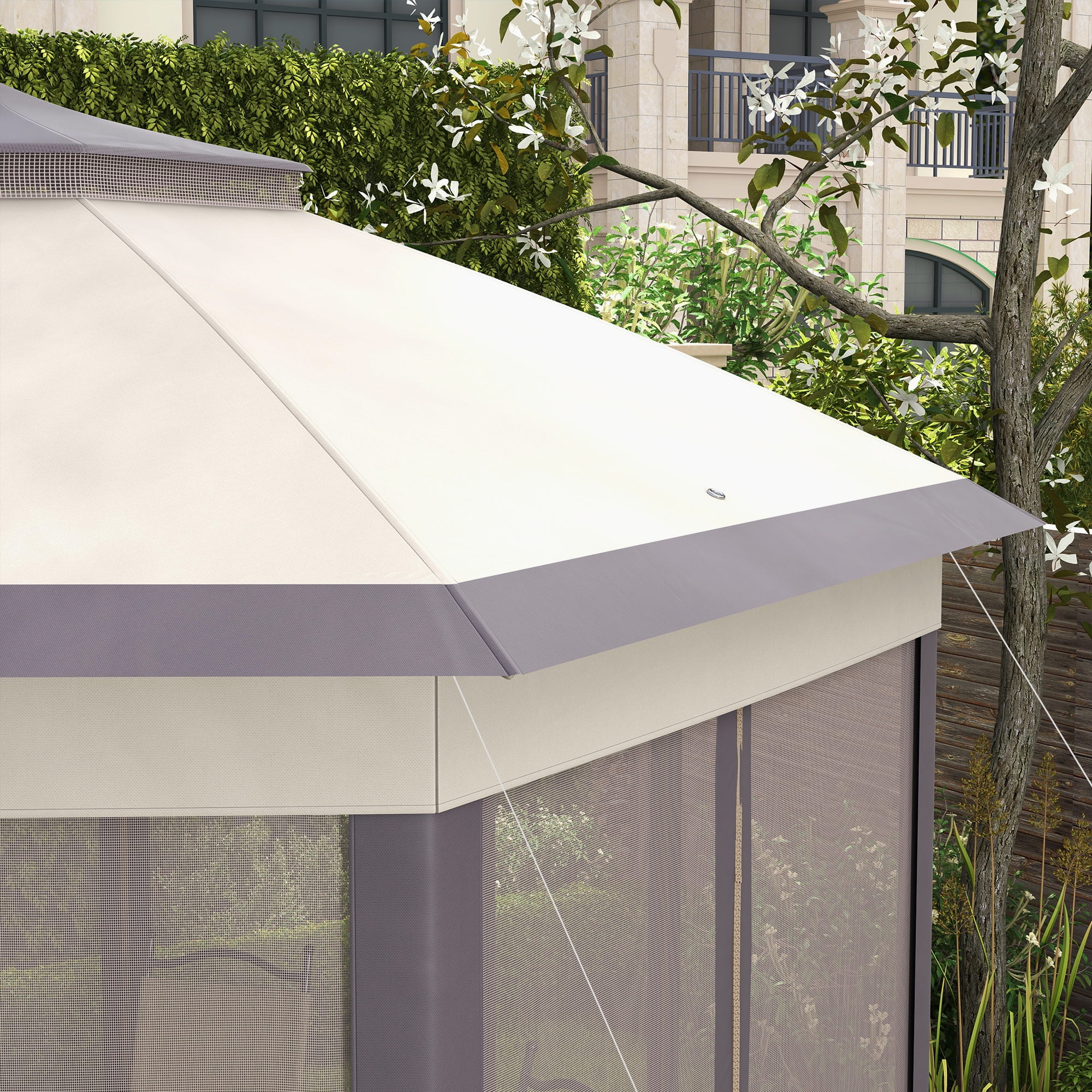 Outsunny 13' x 13' Pop Up Gazebo Hexagonal Canopy with 6 Zippered Mesh Netting, 2-Tier Roof Event Tent with Steel Frame for Patio Backyard, Gray - Image 26