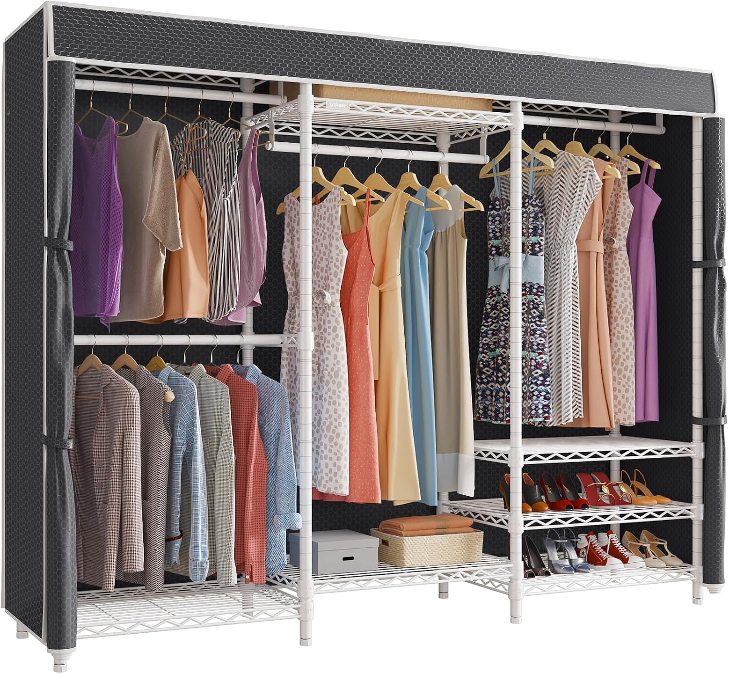 V5C Heavy Duty Covered Clothes Rack Portable Closet Rack, Black Metal Clothing Rack with Black Upgraded Polyester Cover, Adjustable Custom Freestanding Closet Wardrobe, Max Load 800LBS - Image 9