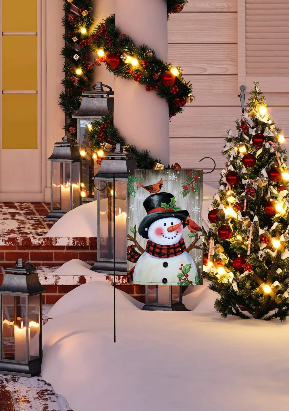 Frosty & Cardinals Christmas Garden Flag - 12" x 18", Double Sided, Snowman - Image 3