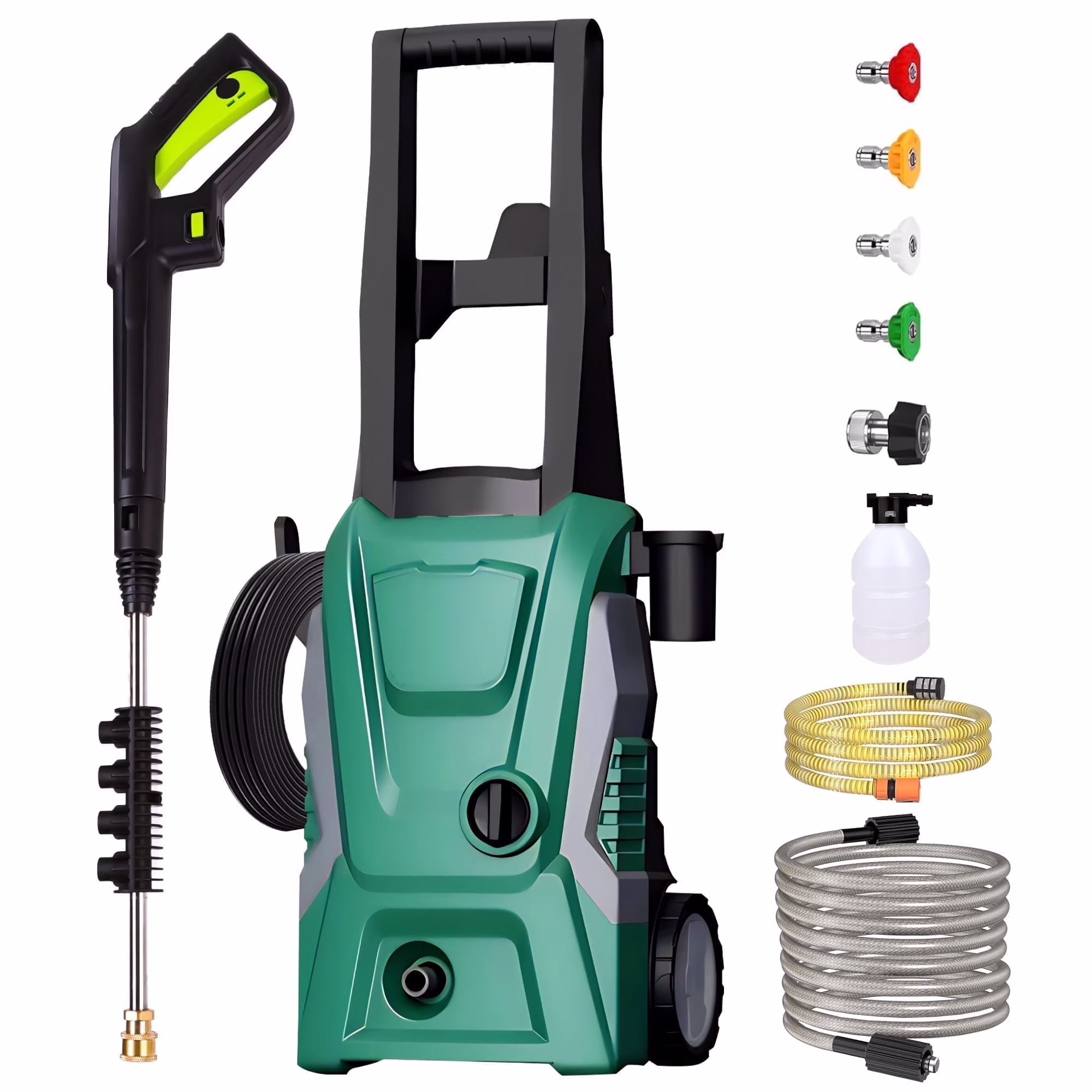 OHHANI Electric Pressure Washer with 32 ft Hose, 2030 PSI Max 2.4 GPM 220V with Foam Cannon 4 Nozzles for Cleaning Cars Patios Driveways Fences Pools