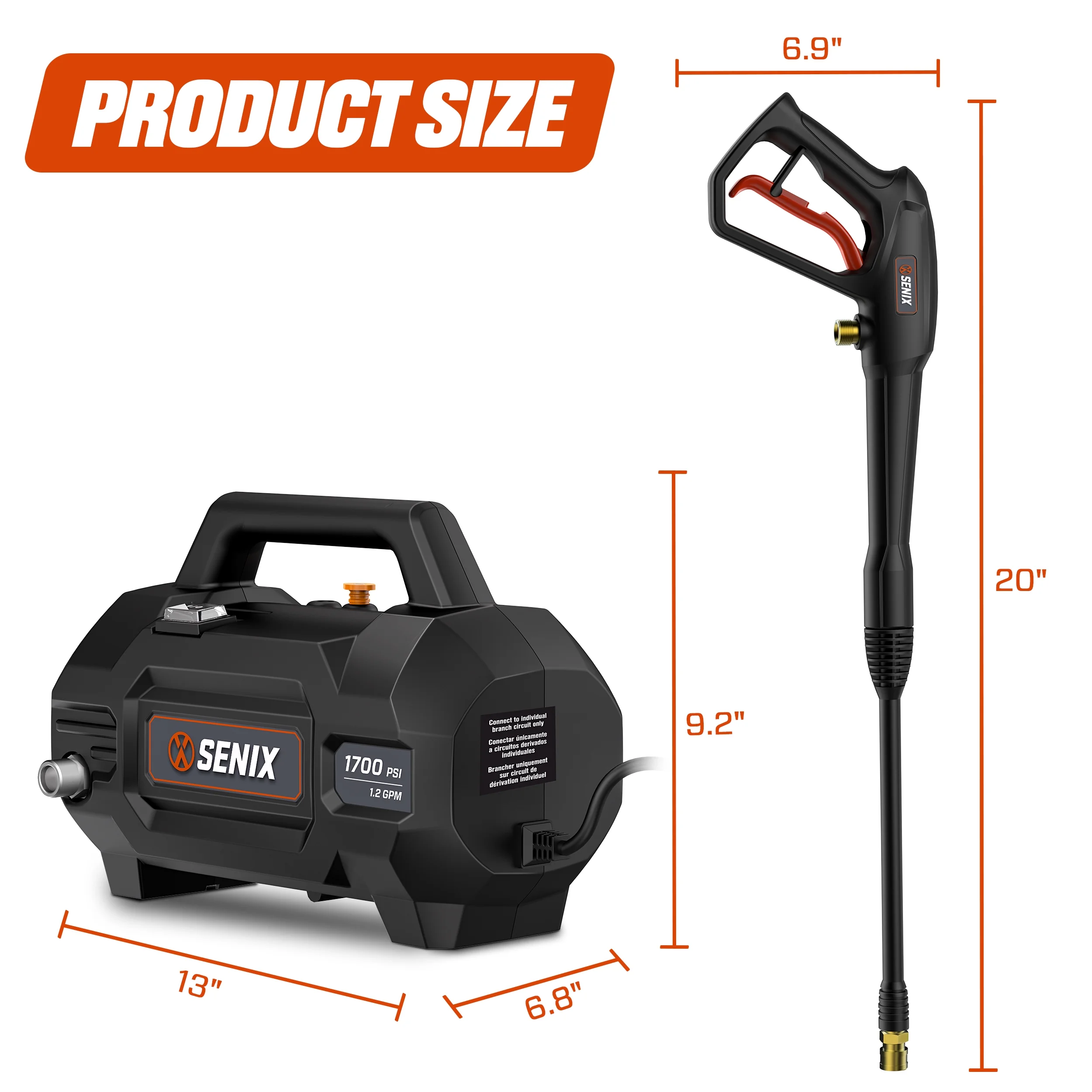 SENIX 2100 PSI Electric Pressure Washer with Foam Cannon, Brushless Motor,Lightweight & Portable, for Car House Patio Driveway Deck Fence, Outdoor Cleaning Power Washer - Image 4