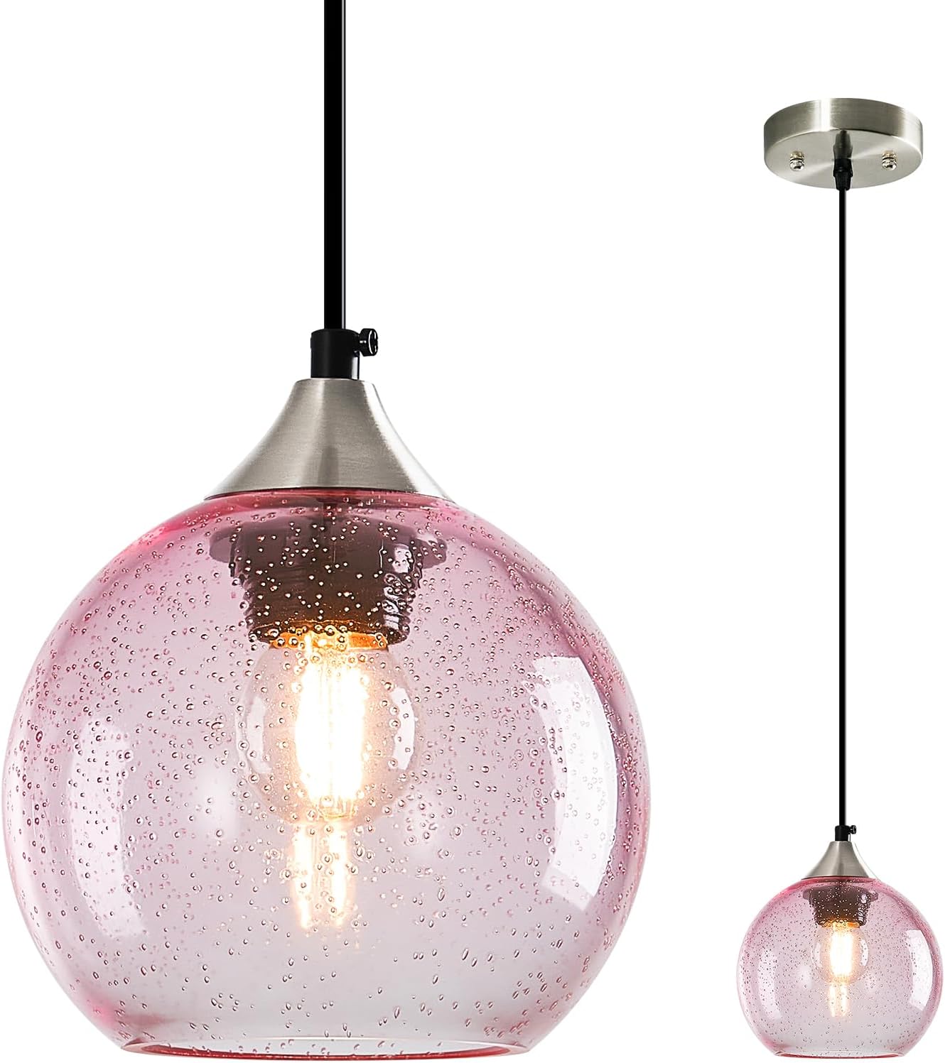 Amber Pendant Lights Kitchen Island 3 Pack, 5.9 in Seeded Glass Globe