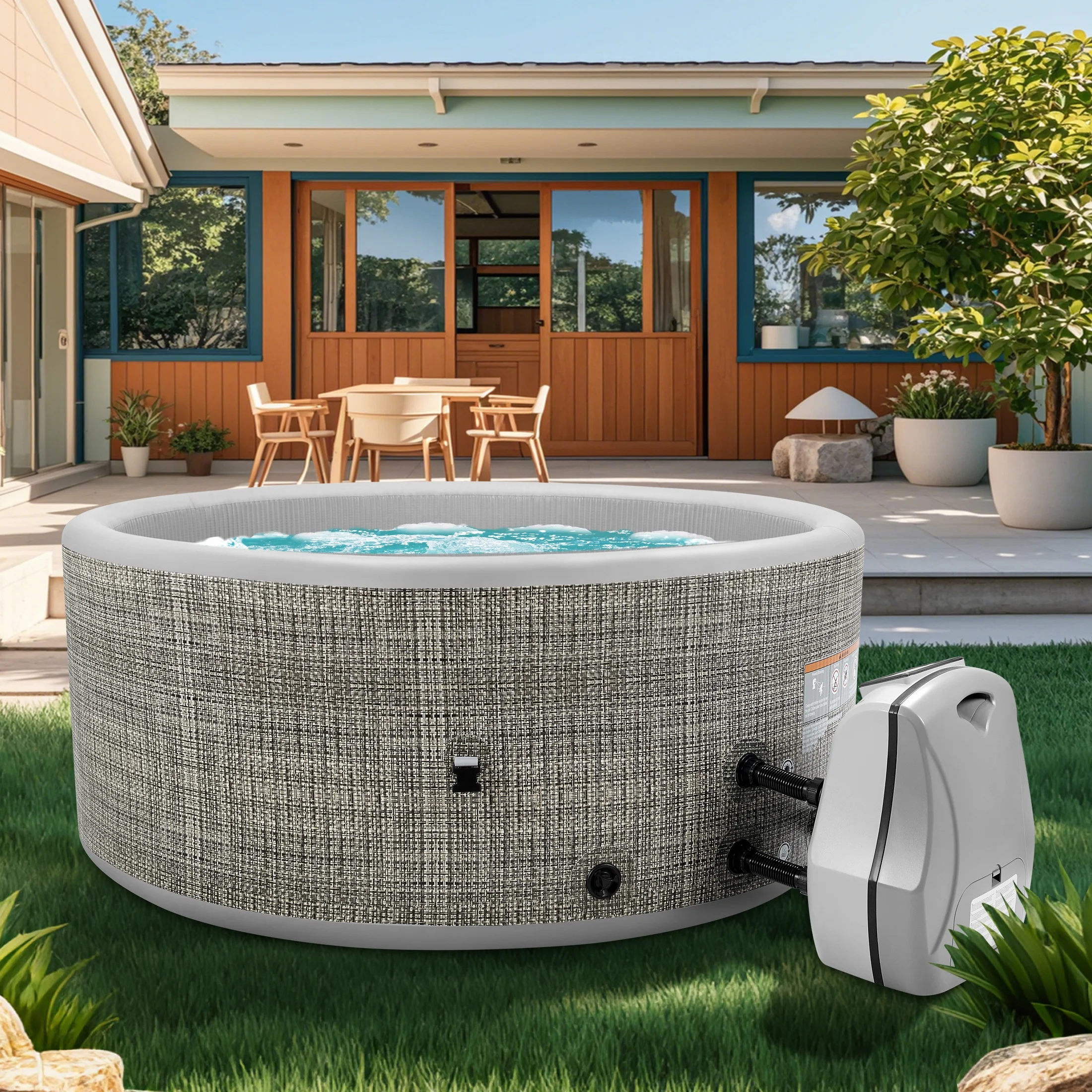 Segmart Inflatable Hot Tub, 3 to 5 Person Outdoor Hot Tub Spa, Portable Round Hot Tub w/100 Jets, Heater Pump, Tub Cover, Ground Cloth, 211Gal Capacity, Fits for Backyard, Patio - Image 3