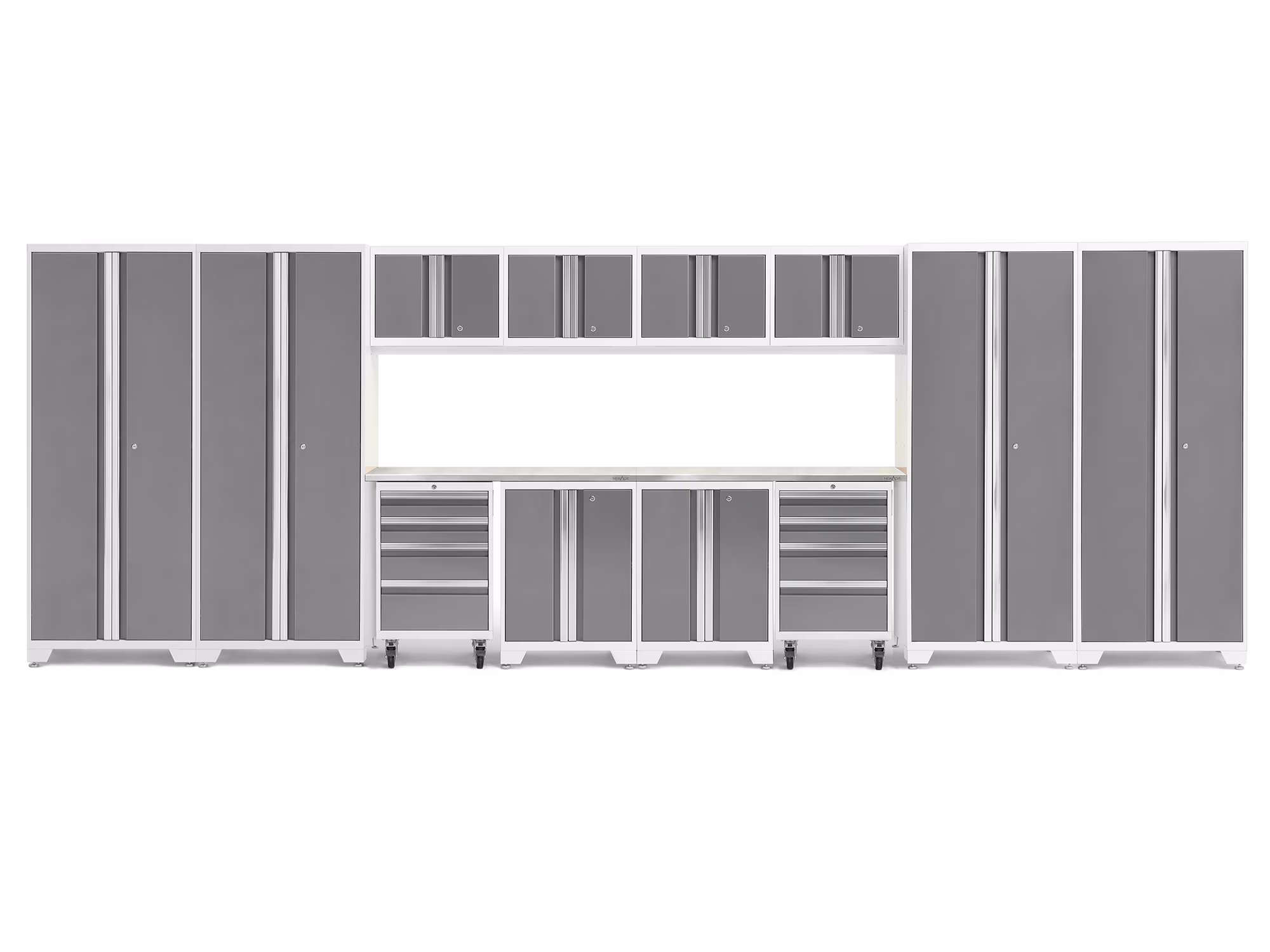 NewAge Products Bold Series Gray 14 Piece Cabinet Set, Heavy Duty 24-Gauge Steel Garage Storage System, LED Lights Included - Image 3
