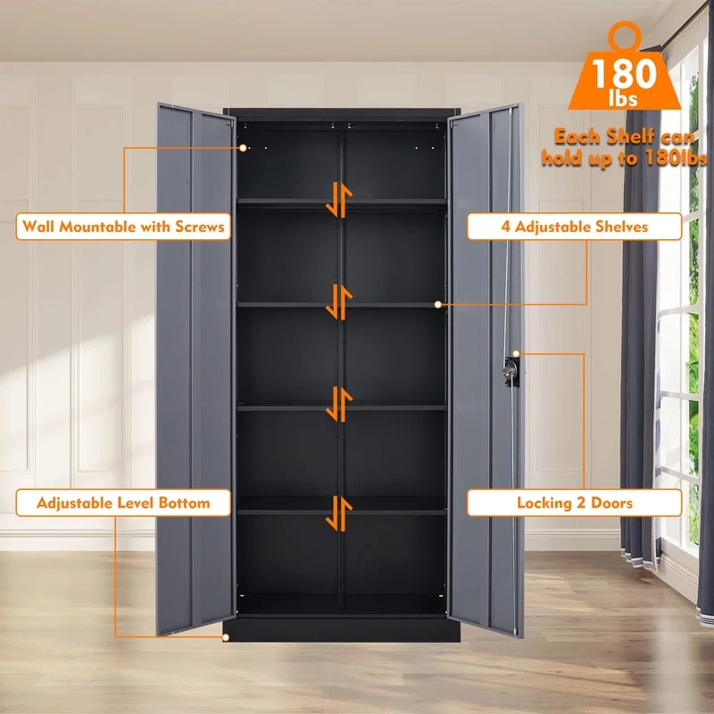 MIIIKO 71" Metal Storage Locker Metal Garage Locker Cabinets with Locking Door and 4 Adjustable Shelves, Steel Classic Storage Cabinet for Home, School, Office, Garage - Image 27