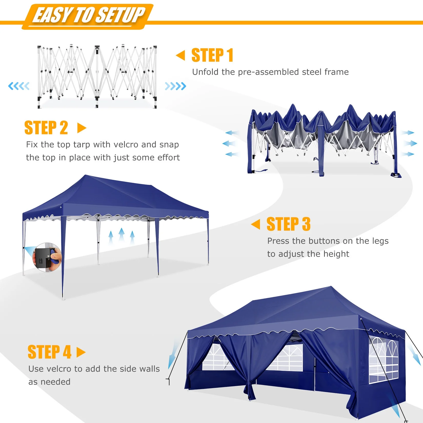 HOTEEL Canopy 10'x20' Pop Up Canopy Tent Heavy Duty Waterproof Adjustable Commercial Instant Canopy Outdoor Party Canopy Parties,Wedding,Outside Patio,Event,Backyard,White - Image 48