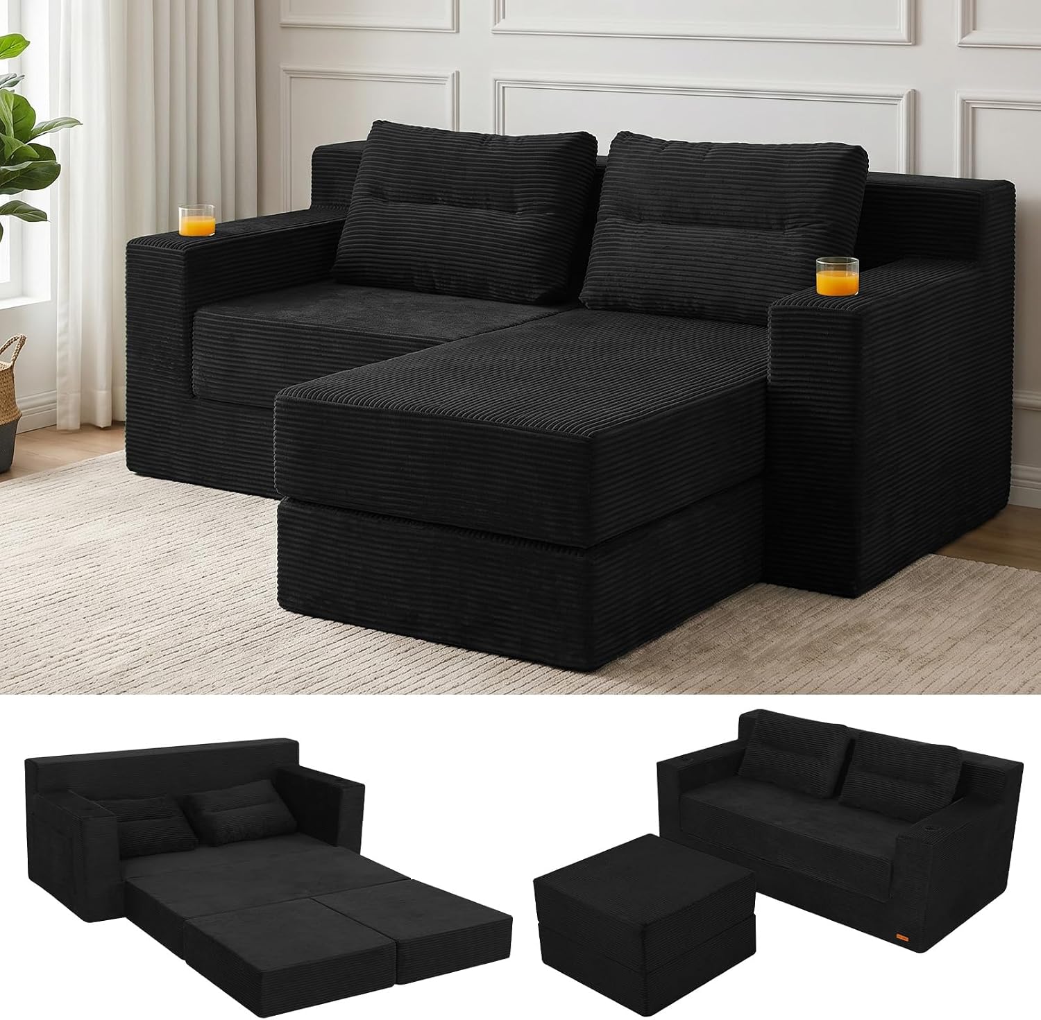 Convertible Futon Sofa Bed, 59" Folding Boneless Loveseat Small Couch - Image 19
