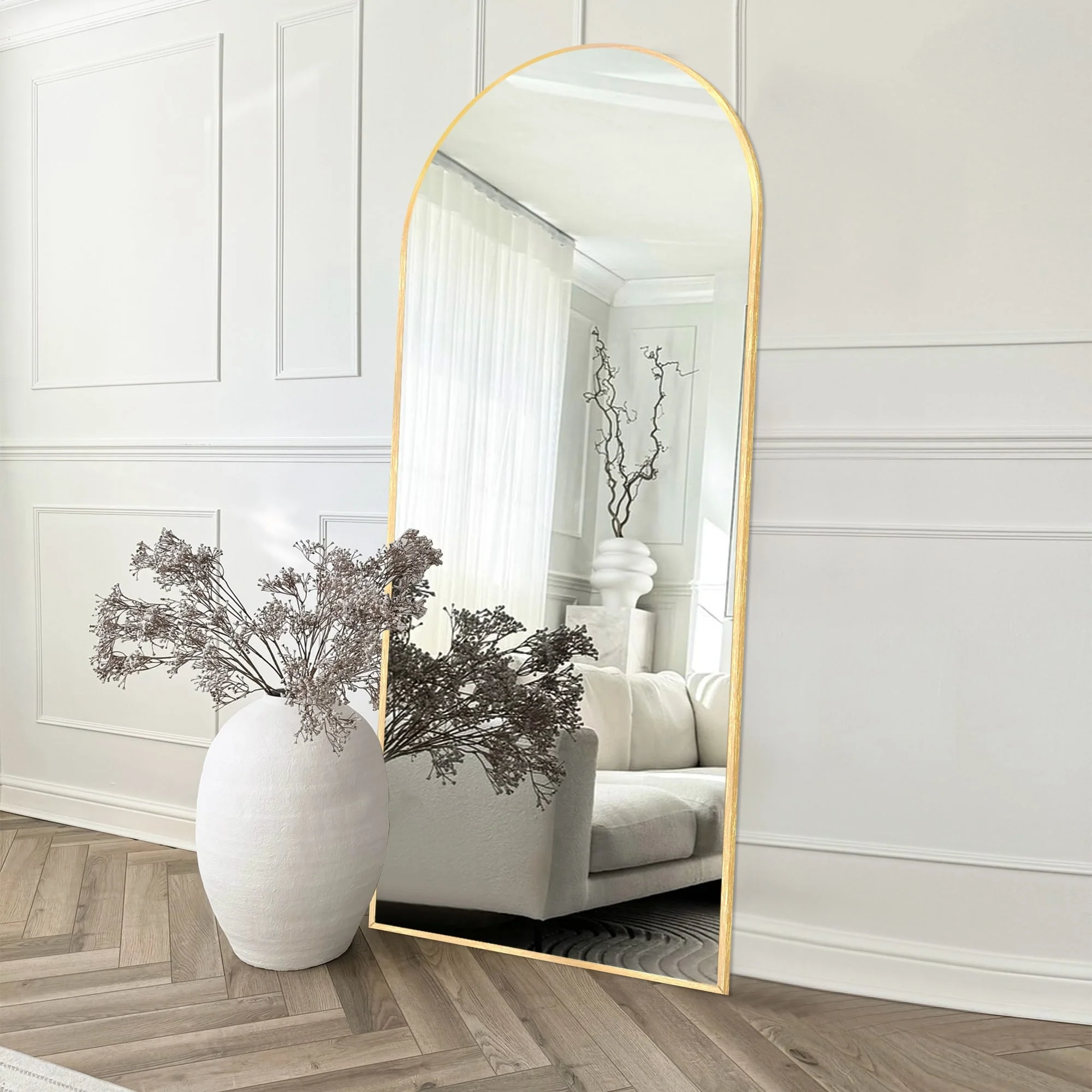 Modern Arched Full Length Floor Mirror, Aluminum Alloy Frame Standing Full Body Mirror - Image 34