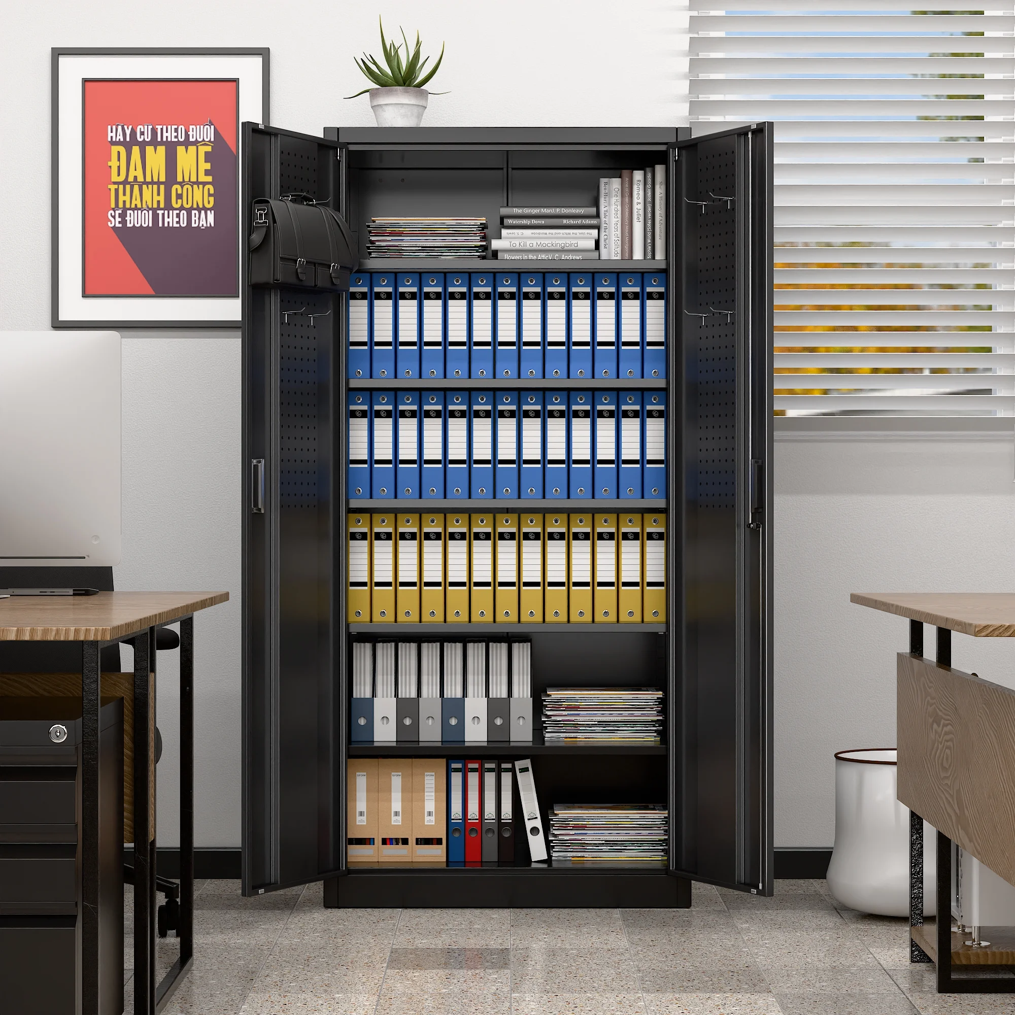 GAEANET 2 Door Metal Storage Cabinet with 5 Adjustable Shelves &Pegboard, 71" H-32" W-16" D Locking Steel Garage Cabinet, for Garage,Office,Home,Gym,School, File Cabinet,Assembly Required, Black - Image 52