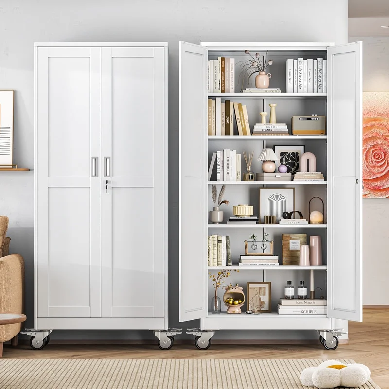 Erosoei 75"H Metal Garage Storage Cabinet with Wheels, Tool Storage Cabinet with 5 Adjustable Shelves - Image 26