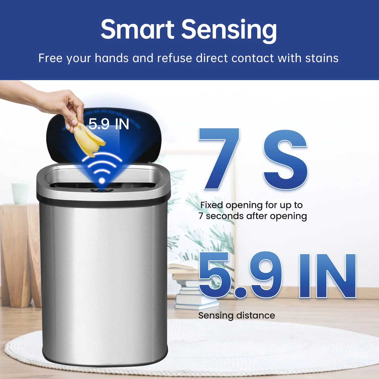 13 Gallon Automatic Kitchen Trash Can with Lid, Touchless Motion Sensor Garbage Bin - Image 6