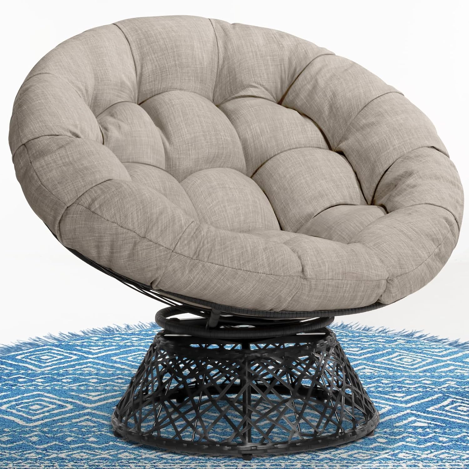 40" Wicker Papasan Chair, 360° Swivel, Arctic Snow, Brown Base - Image 16