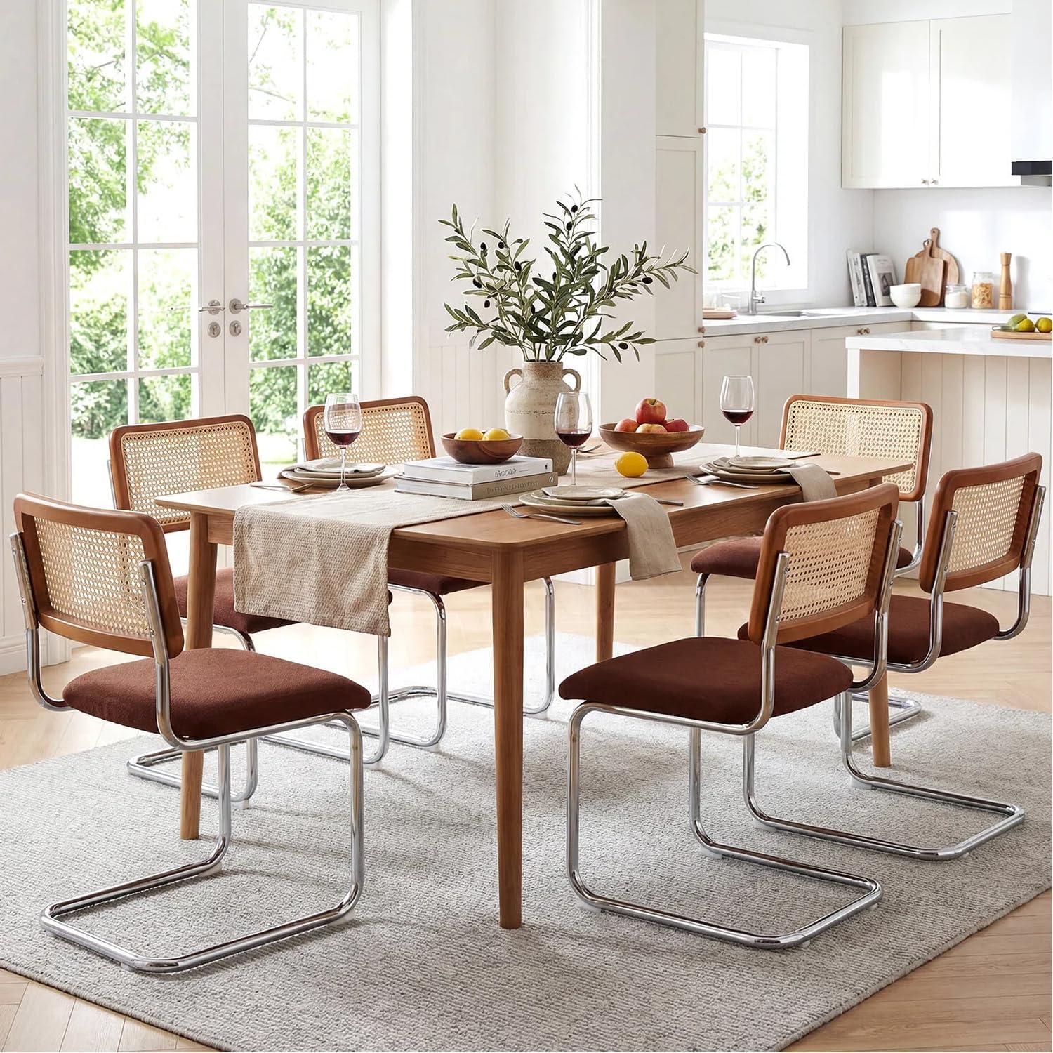 Natural Rattan Dining Chairs Set of 2, Modern Cesca Kitchen Chair - Image 21
