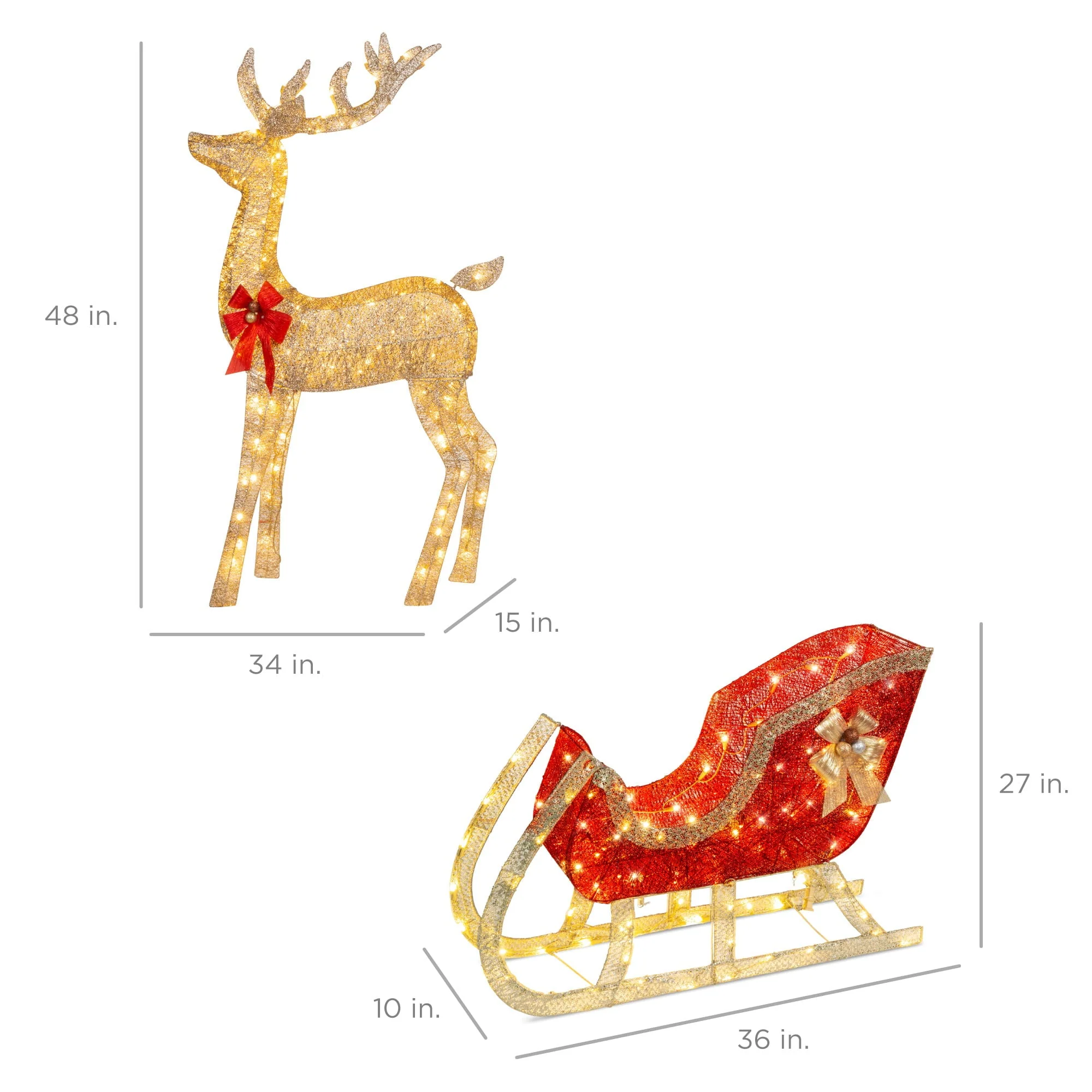 Best Choice Products Lighted Christmas 4ft Reindeer & Sleigh Outdoor Yard Decoration Set w/ 205 LED Lights, Stakes - Image 9