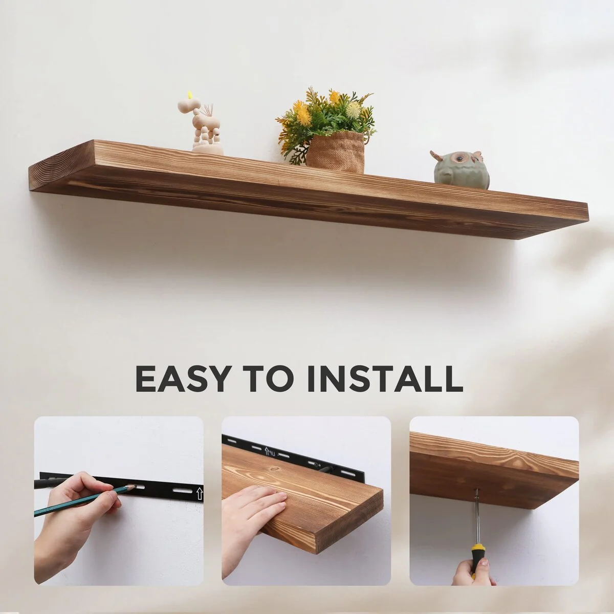 Set of 2 Handcrafted European Pine Floating Wall Shelves, Natural Rustic Wood - Image 33