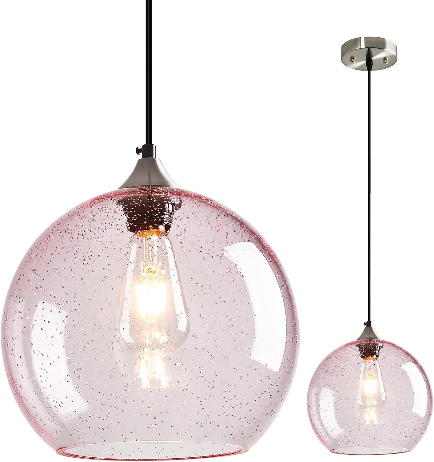 Amber Pendant Lights Kitchen Island 3 Pack, 5.9 in Seeded Glass Globe - Image 53