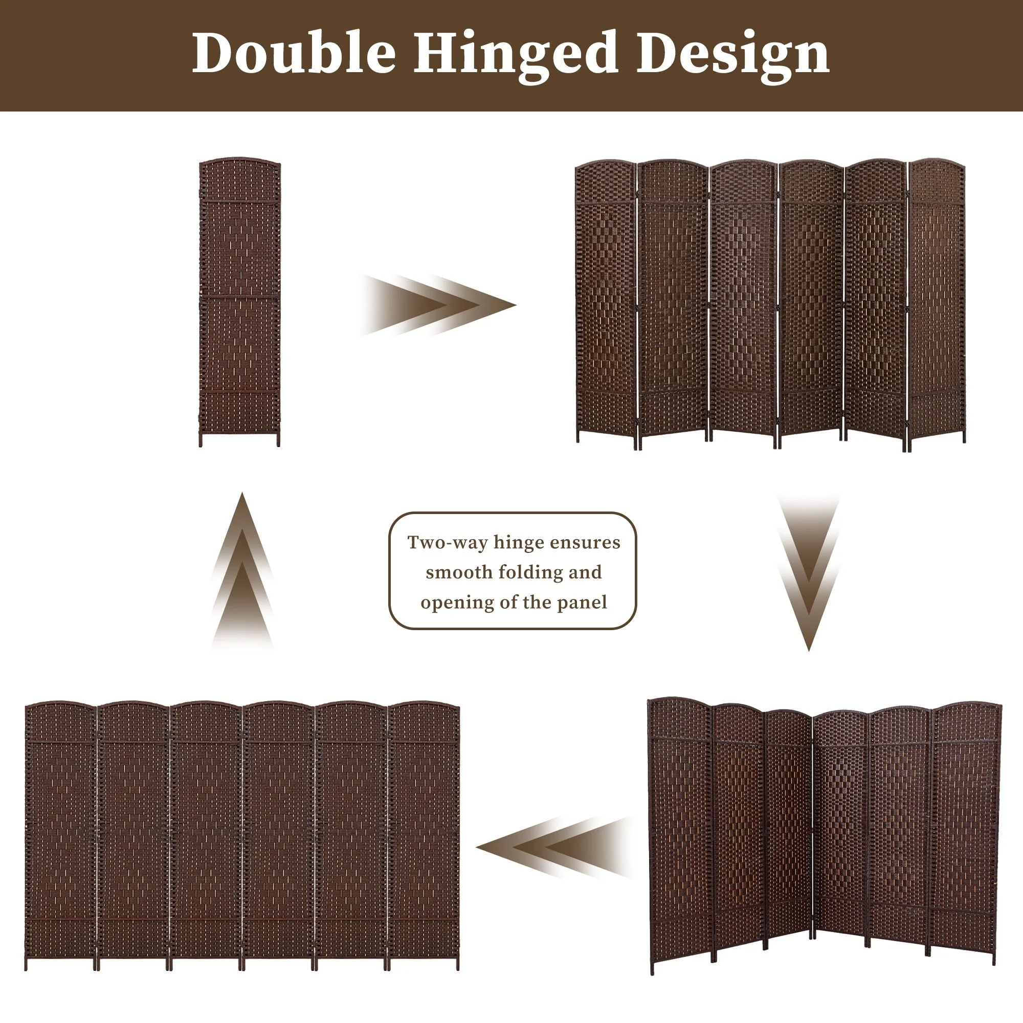 6 FT Tall Woven Fiber Room Divider, Freestanding Folding Privacy Screen - Image 31