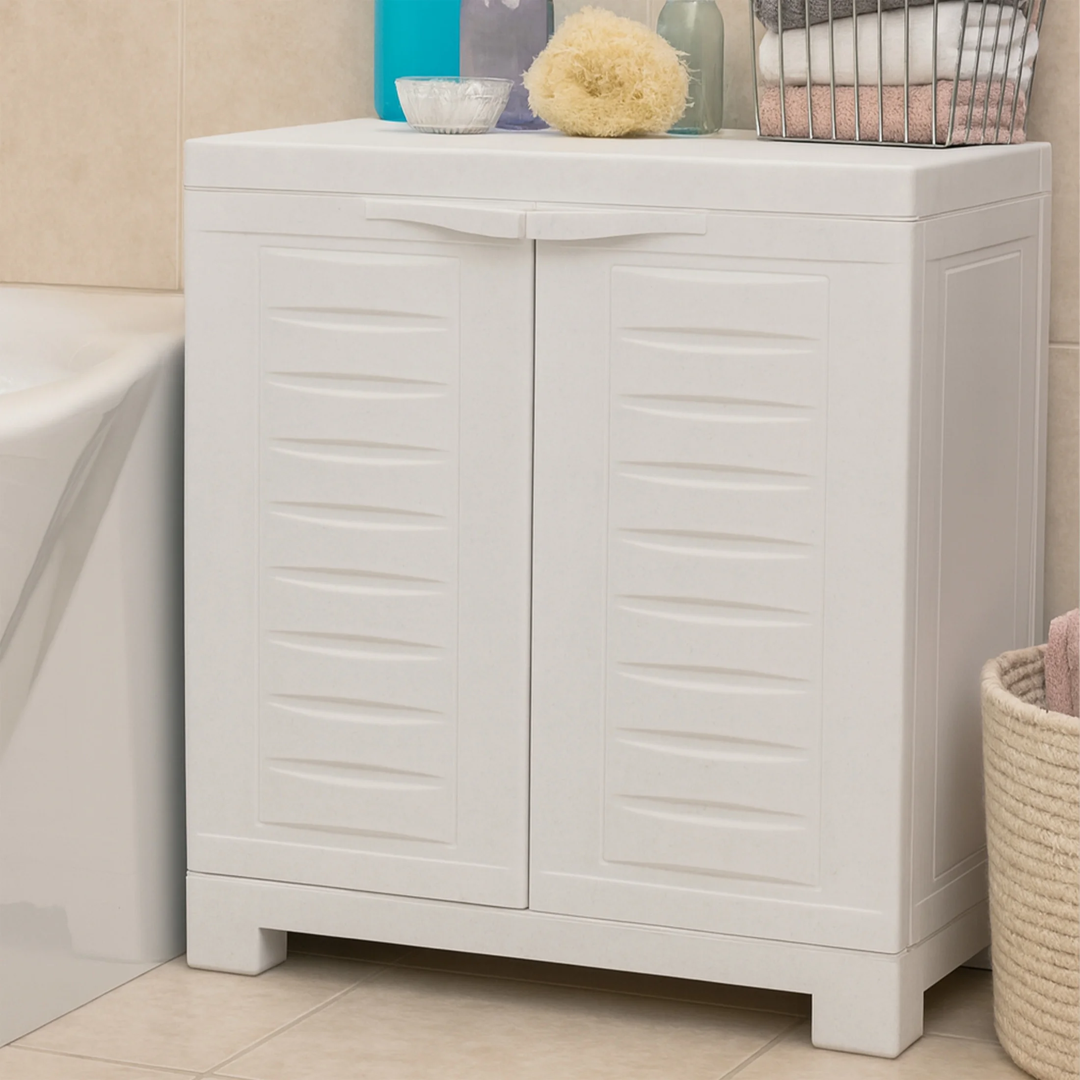 Sunnydaze Adjustable 25.5" Plastic 1-Shelf Freestanding Garage Storage Cabinet, Gray w/ Charcoal Trim - Image 25