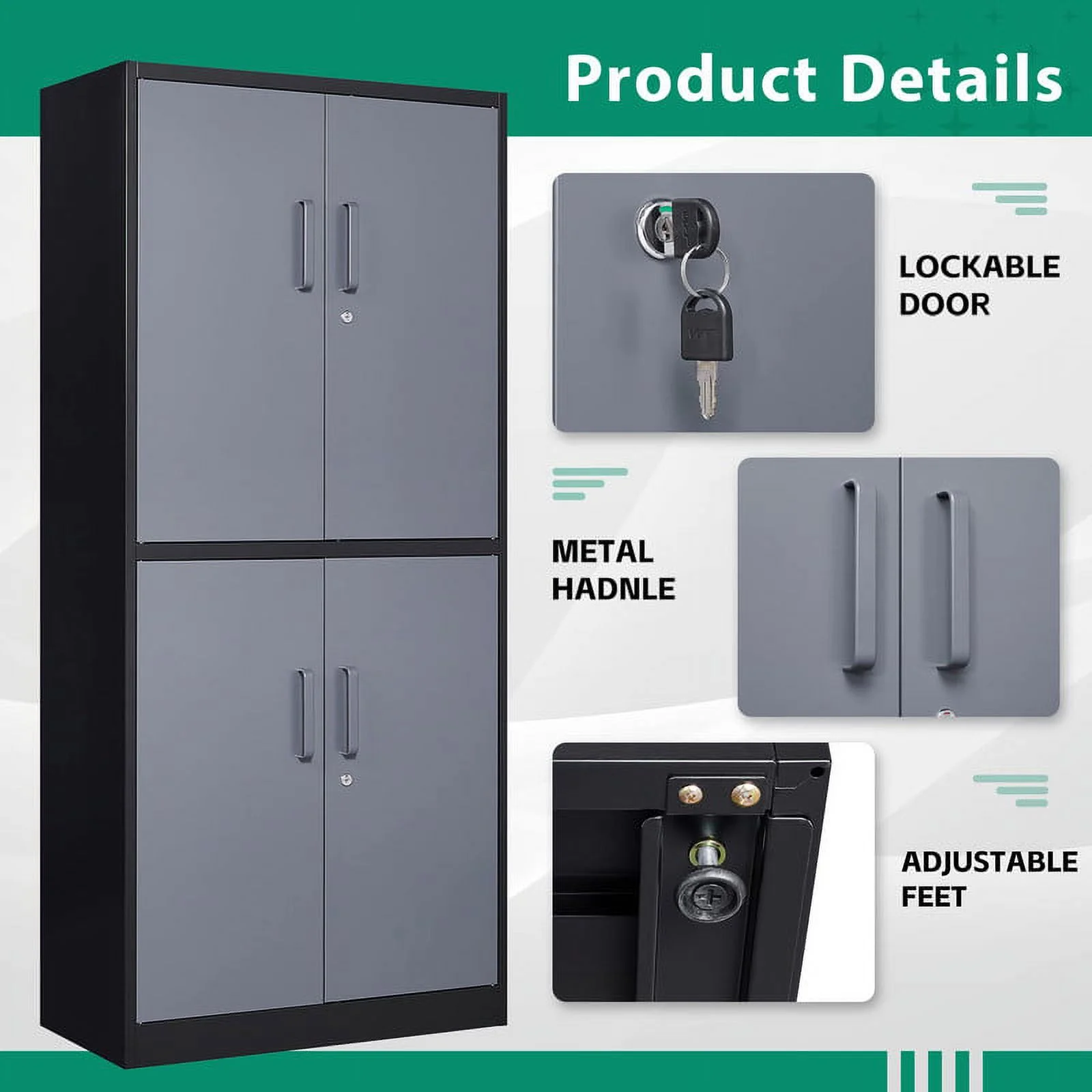 MIIIKO 71" Metal Storage Locker Metal Garage Locker Cabinets with Locking Door and 4 Adjustable Shelves, Steel Classic Storage Cabinet for Home, School, Office, Garage - Image 40
