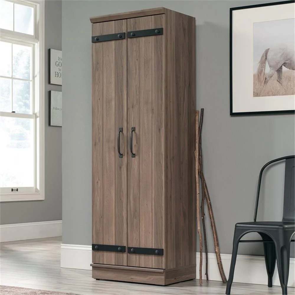Pemberly Row Farmhouse Engineered Wood 2-Door Narrow Storage Cabinet in Salt Oak - Image 2
