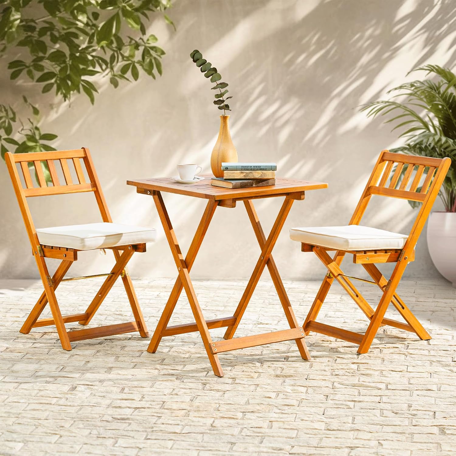Heavy Duty 500lbs Weight Capacity Wicker Bistro Table and Chairs Set of 2 with Premium Olefin Fabric Soft Cushions