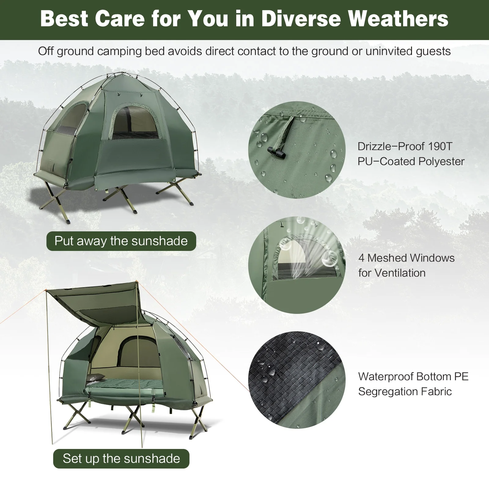 Patiojoy 1-Person Folding Camping Tent Cot Portable Pop-Up Tent w/Sleeping Bag & Air Mattress for Outdoor - Image 5