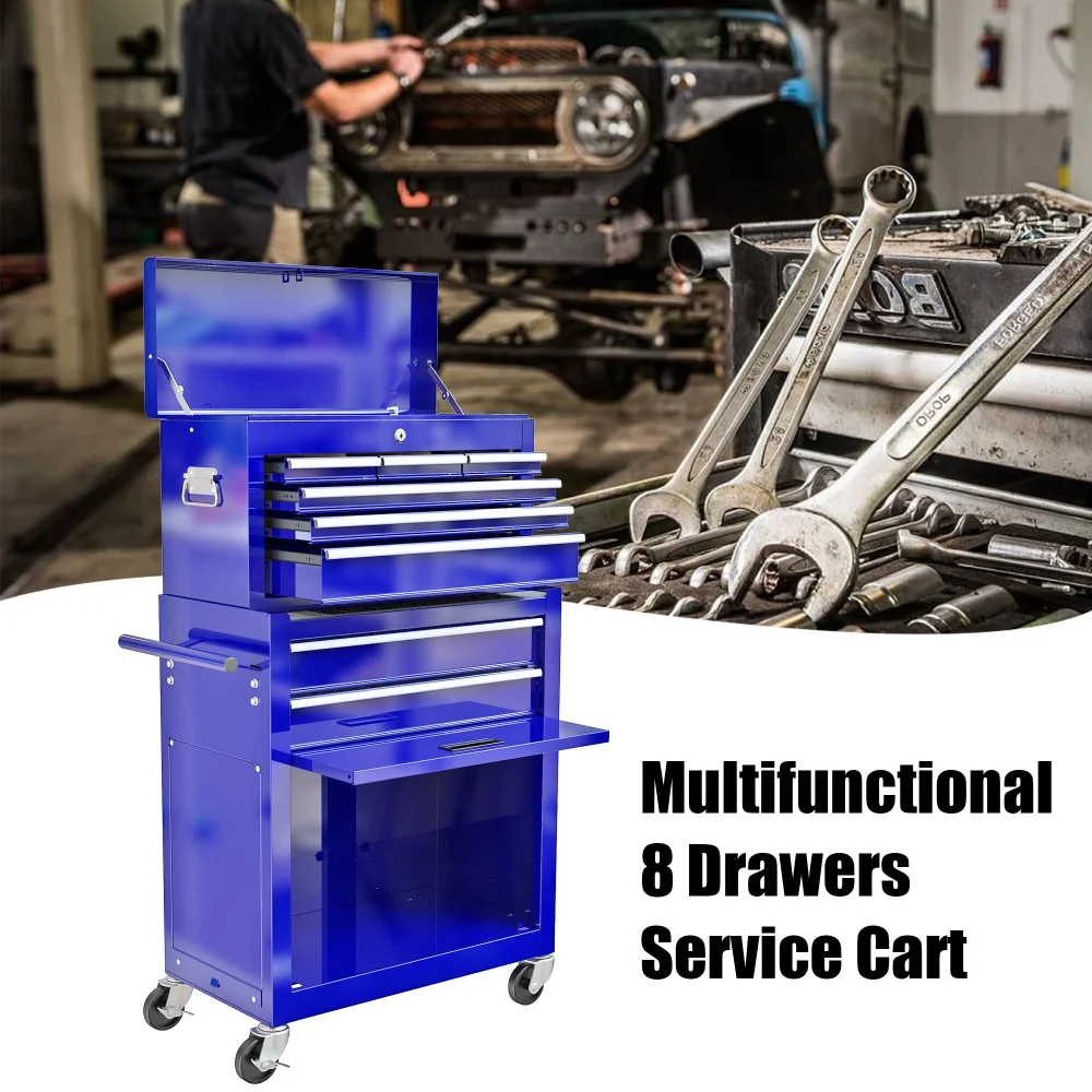8-Drawer Rolling Tool Chest with Wheels, Removable Tool Box with Locking System, Tool Box Organizer with Hooks, Large Capacity Garage Storage Cabinet for Warehouse, Garage, Repair Shop, Orange - Image 25
