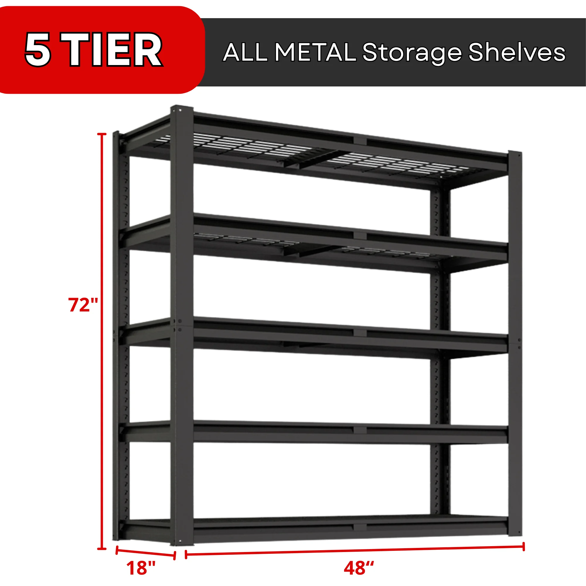 Prilinex 2500LBS Metal Storage Shelves Wire Shelving Unit Garage Storage Rack 47"W x 18"D x 72"H Heavy Duty Industrial Shelving - Image 7