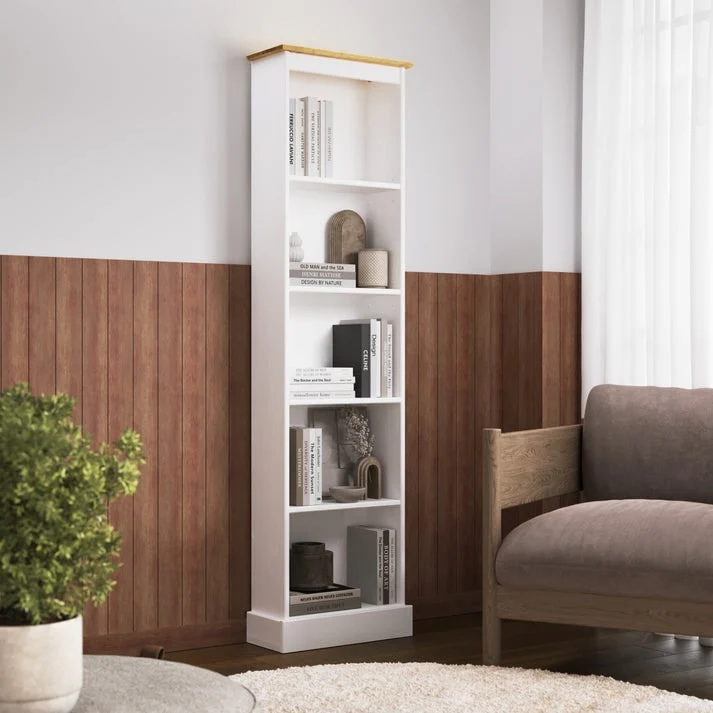 Tall Narrow Wood Bookcase, Slim Freestanding Bookshelf for Small Spaces, Home Office and Living Room - Image 13