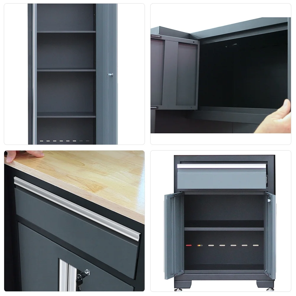 HPDMC Garage Storage Cabinet System 9-Pcs Workshop Set Metal Garage Cabinets and Storage System with Steel Cabinet Drawers, Rolling Chest, Workbench, Pegboard for Garage Tool Organization - Image 16