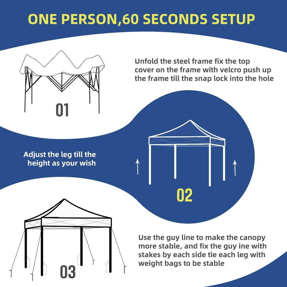 10x10 Pop Up Canopy Tent With Durable Silver Coated Cover And Adjustable Slant Legs, Easy Setup Outdoor Patio Instant Sun Shelter - Blue, Included 1 x Storage Carry Bag, 4 x Guylines, 8 x Stakes - Image 17